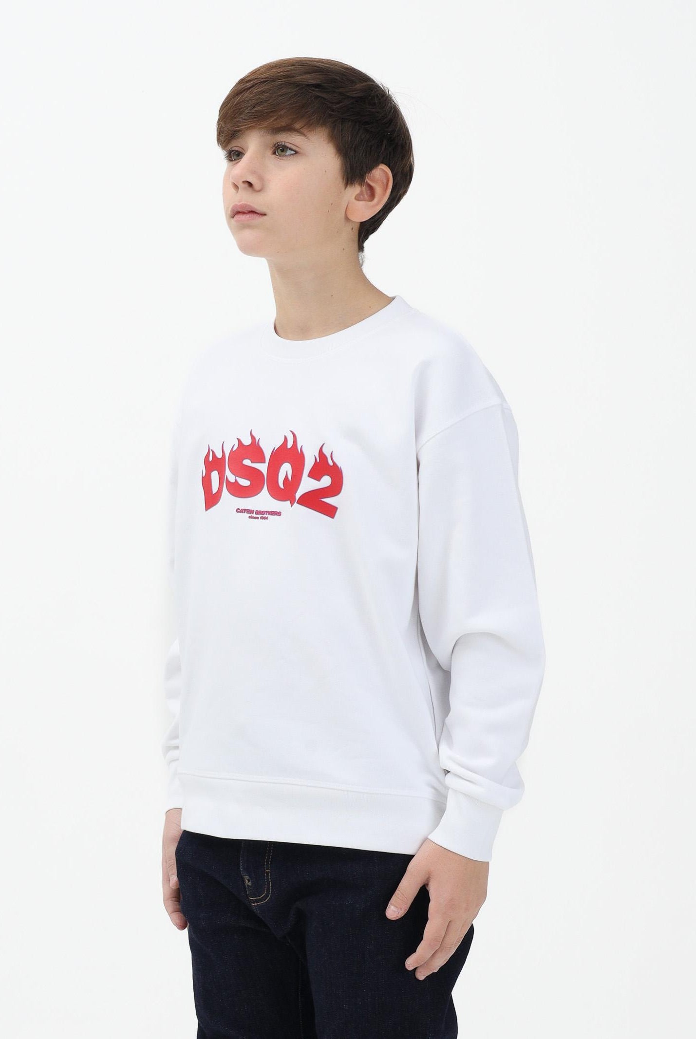 DSQUARED2 Felpa girocollo bianca per bambino, bambina e donna con logo DSQ2 DQ3187D0AGW DQ100 DSQUARED2