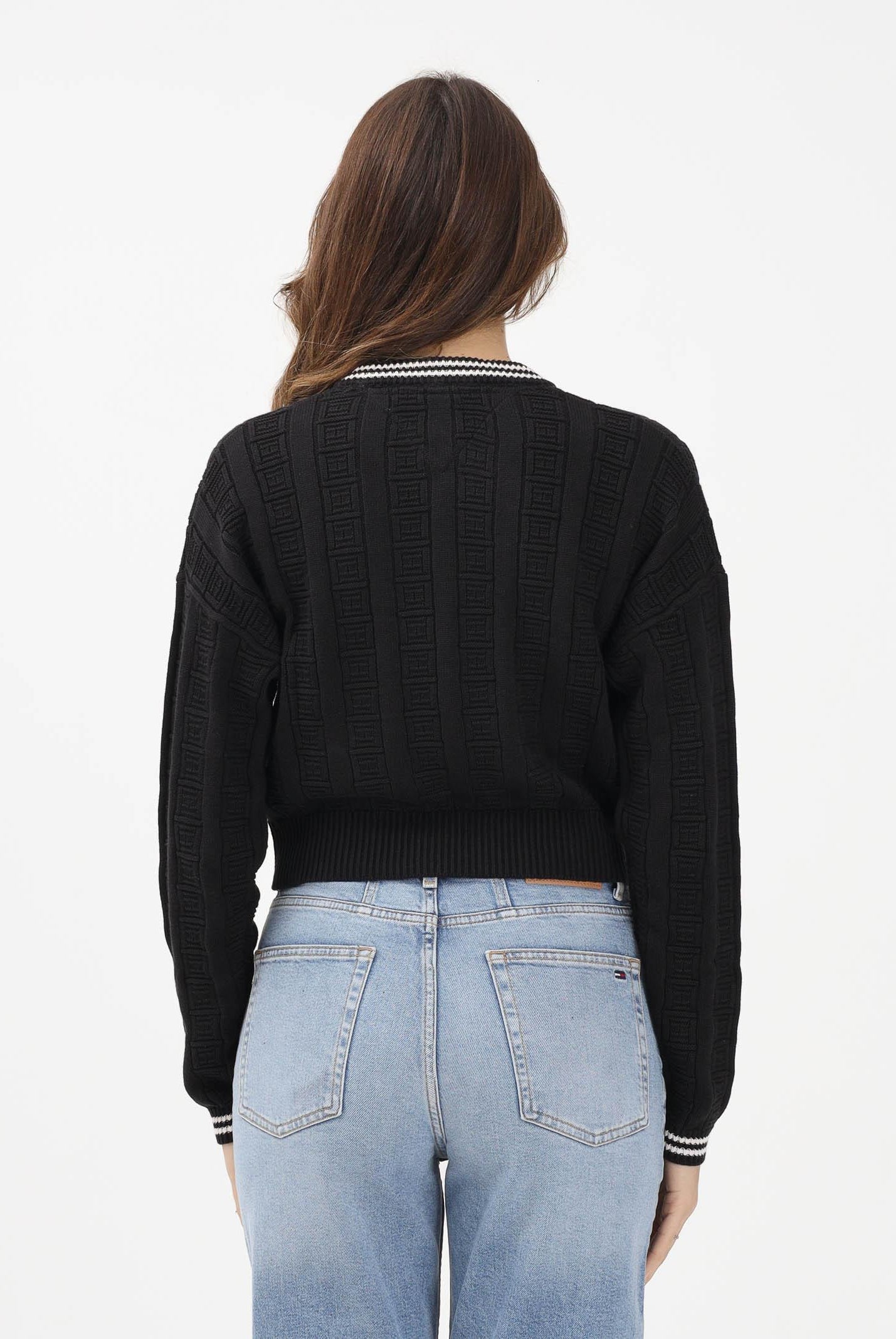 TOMMY JEANS Maglioncino girocollo nero da donna con logo all-over DW0DW22025 BDS TOMMY JEANS