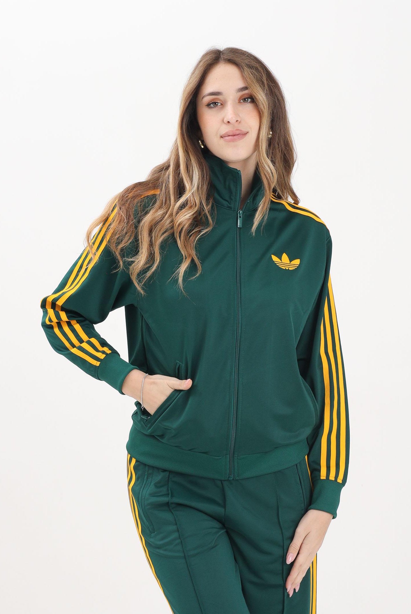 ADIDAS ORIGINALS Felpa con zip adicolor Classic Firebird Loose verde da donna JP2299 ADIDAS ORIGINALS