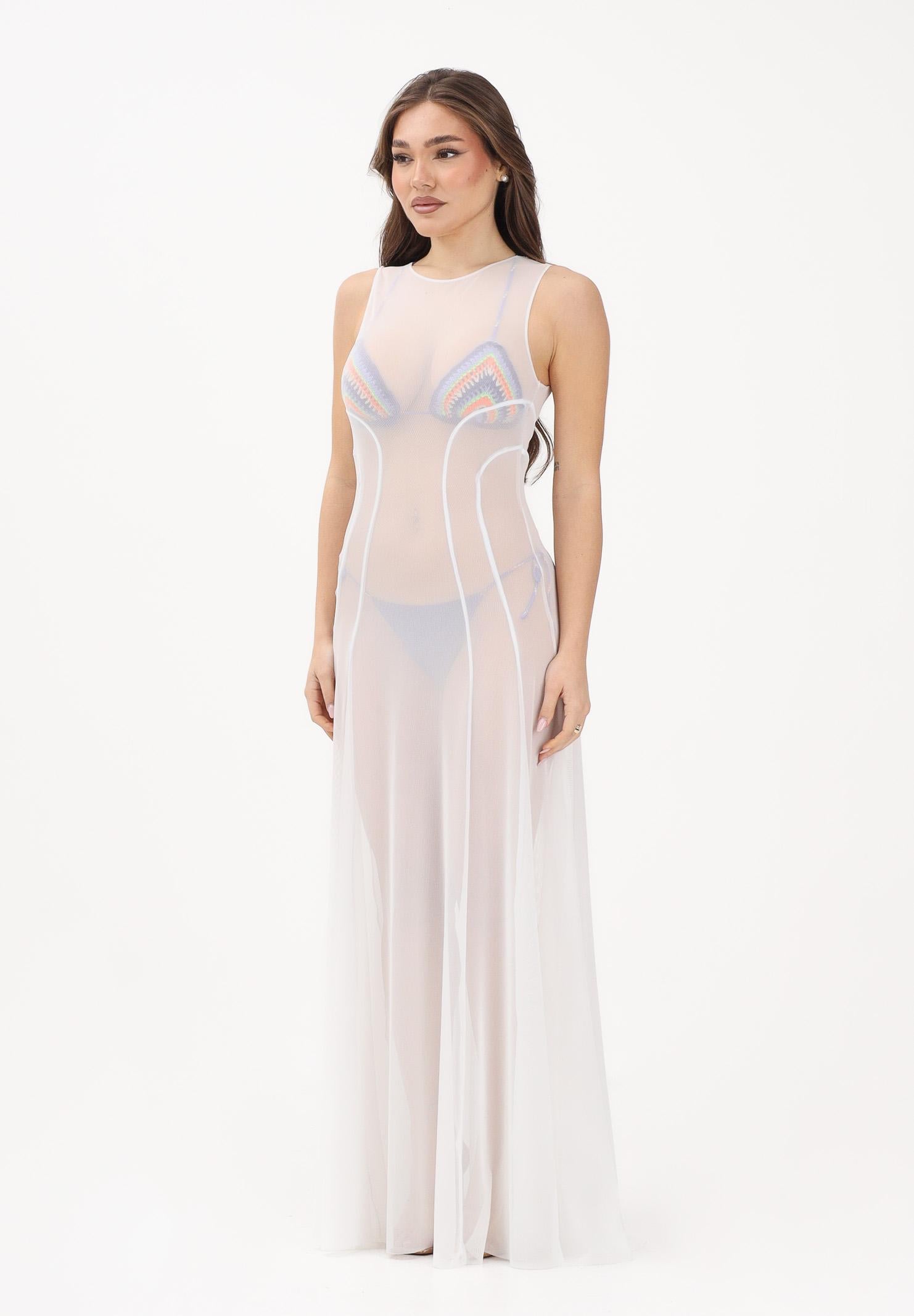 ME FUI Abito lungo bianco da donna realizzato in tulle trasparente MF26-SW0720WH . ME FUI