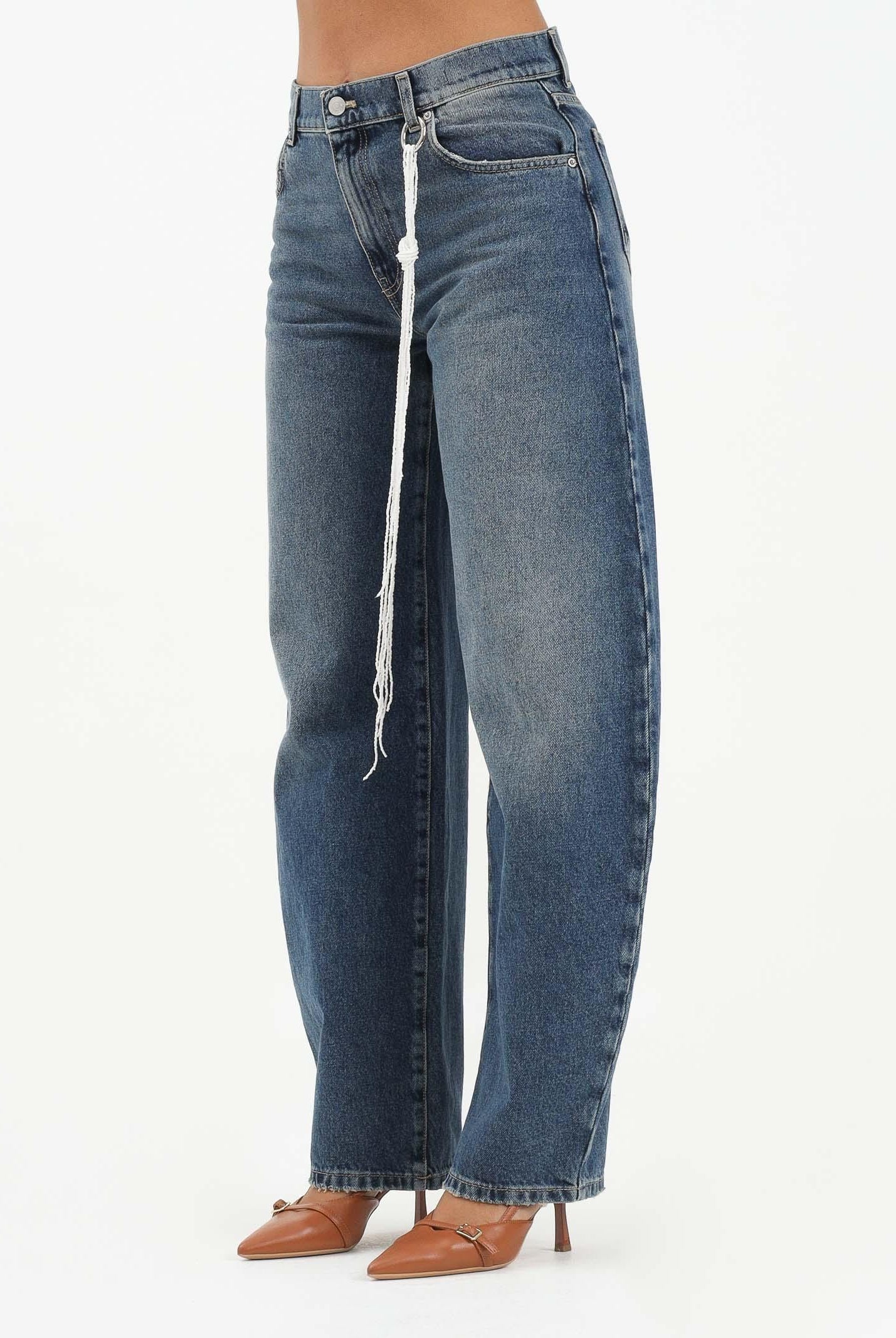 VICOLO Jeans ballon Denise in denim blu da donna con ciondolo DF5106 VU VICOLO