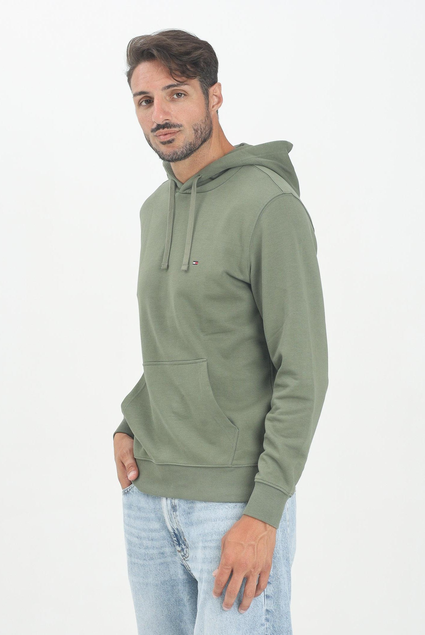 TOMMY HILFIGER Felpa con cappuccio verde da uomo rifinita da logo MW0MW37235PLI TOMMY HILFIGER
