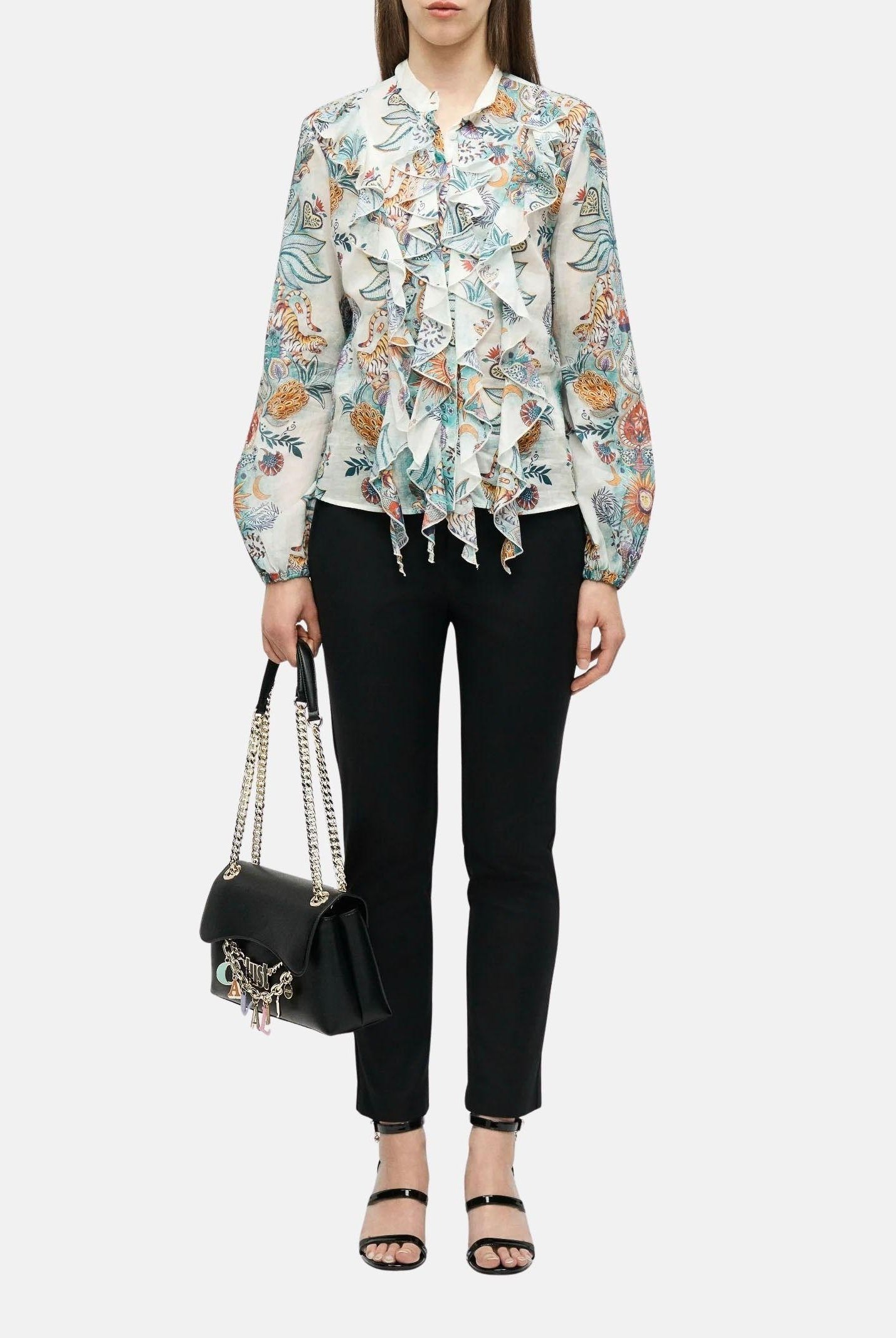 JUST CAVALLI Borsa a tracolla nera da donna con charm logo 80RA4BE2ZSD85 899 JUST CAVALLI