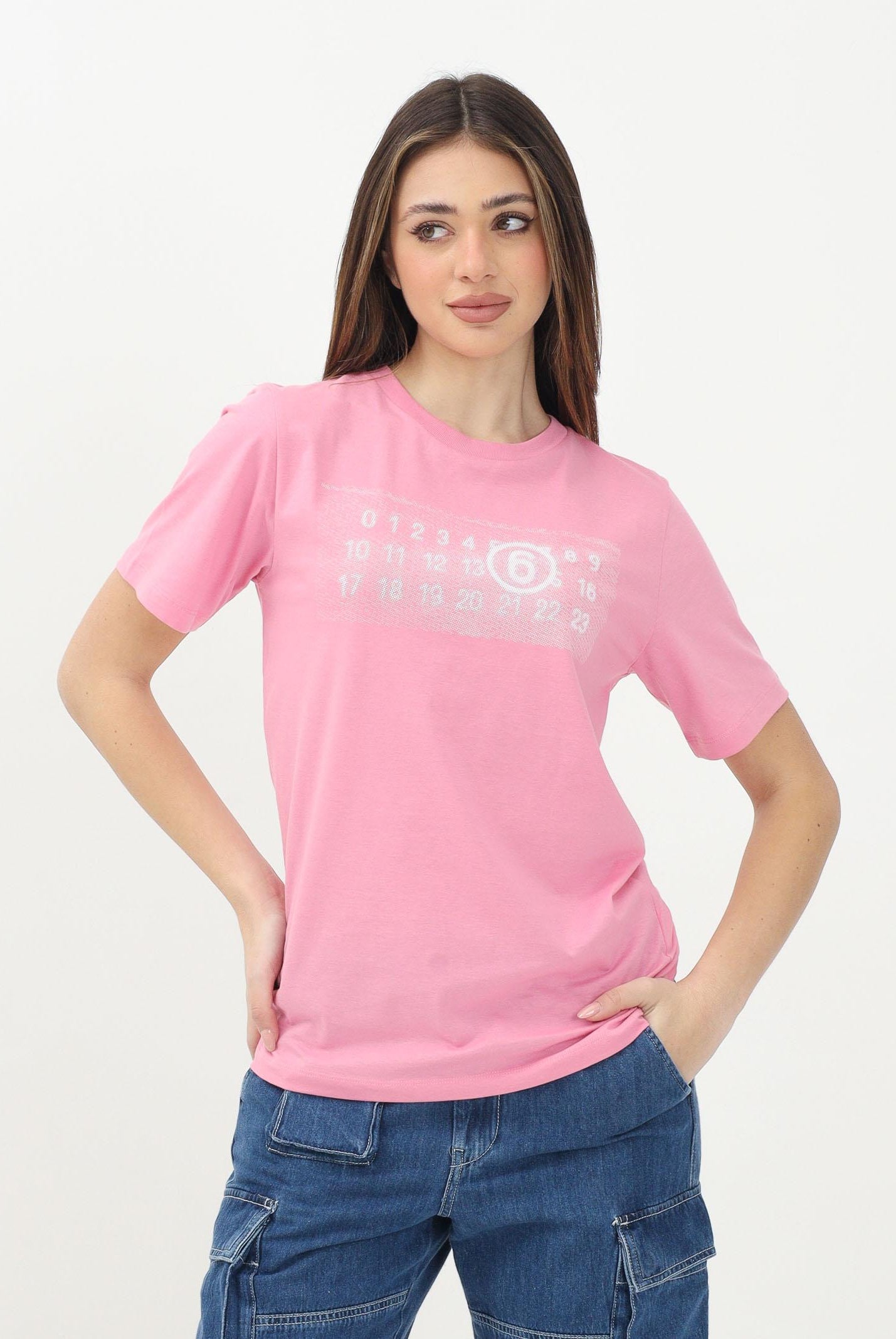 MAISON MARGIELA T-shirt a manica corta rosa per donna, ragazze e bambina con "Stamp Numbers" M60803MM02Y M6308 MAISON MARGIELA
