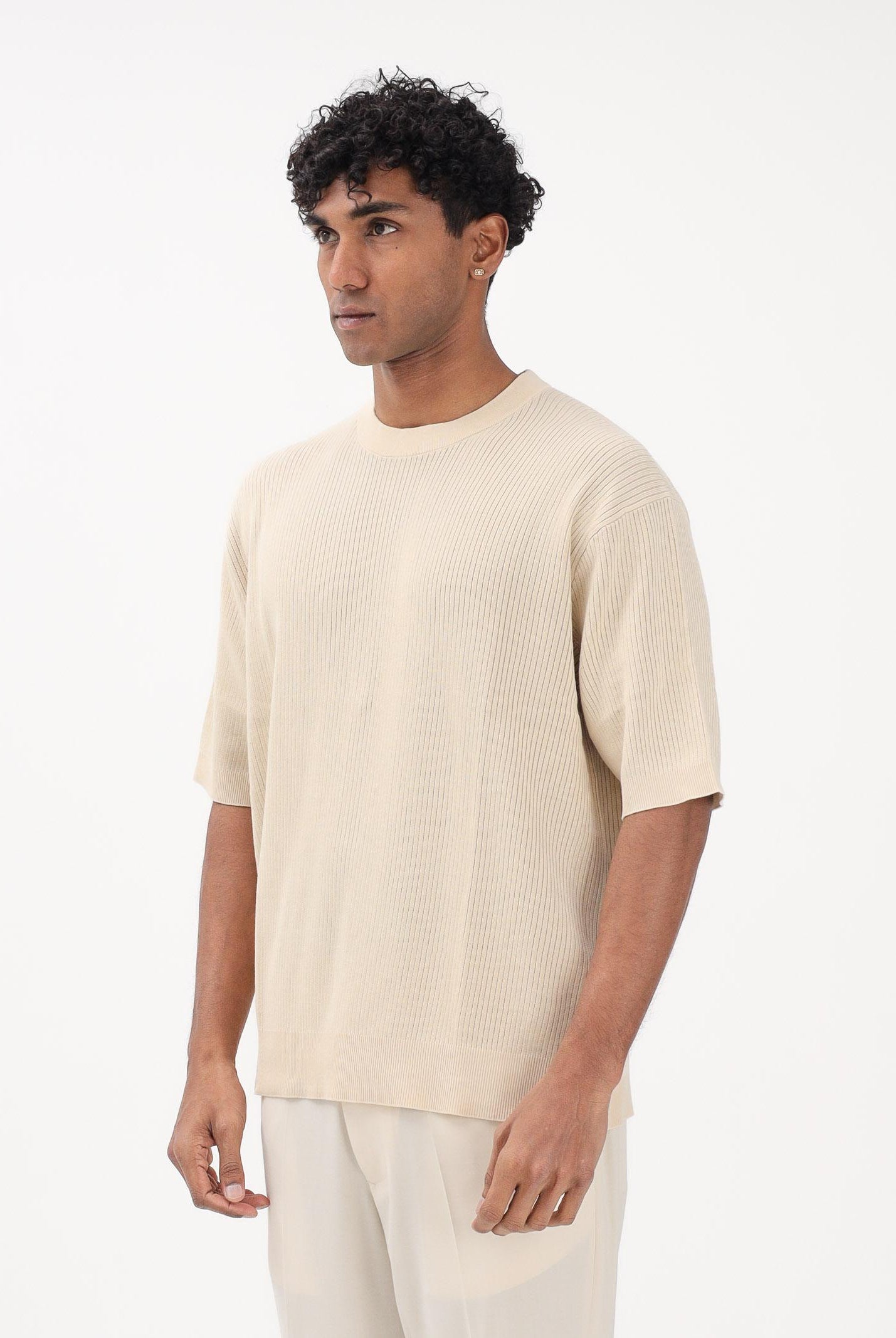 SELECTED HOMME Maglia a manica corta panna da uomo con lavorazione a costine 16100066 AN SELECTED HOMME