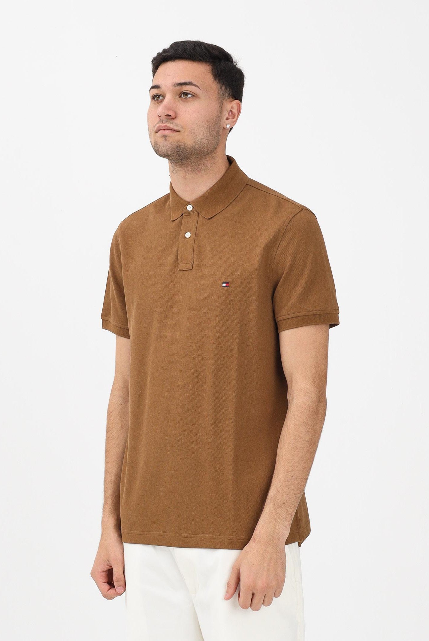 TOMMY HILFIGER Polo a manica corta khaki da uomo con logo MW0MW17770 GWP TOMMY HILFIGER