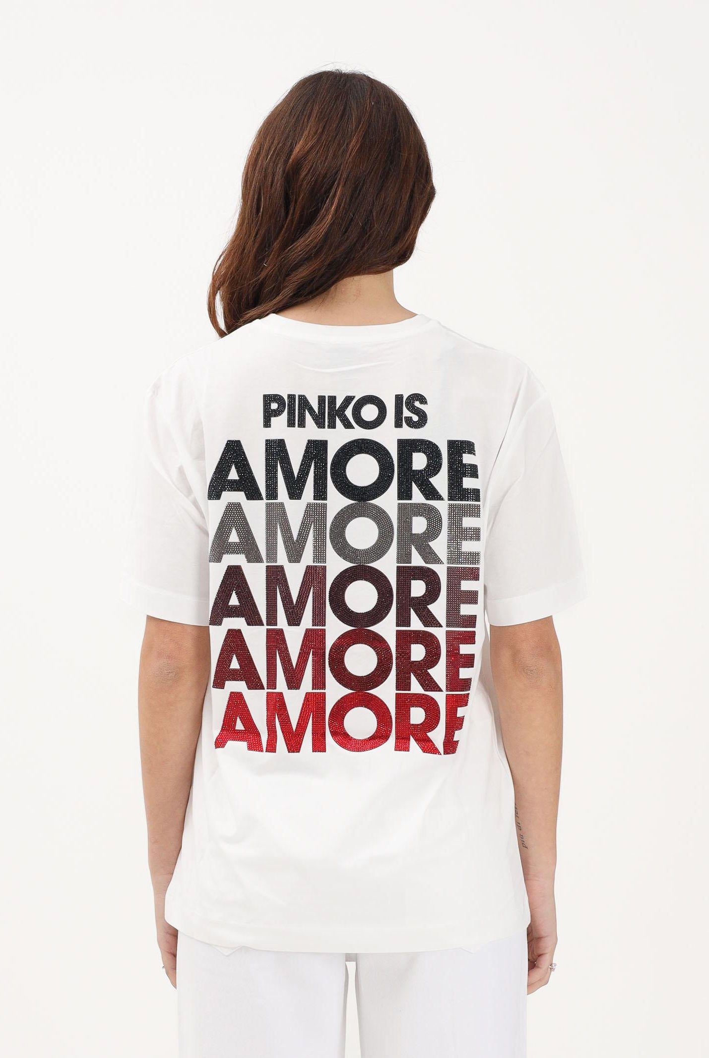 PINKO T-shirt a manica corta bianca da donna con stampa sul retro 105526A33I ZR2 PINKO
