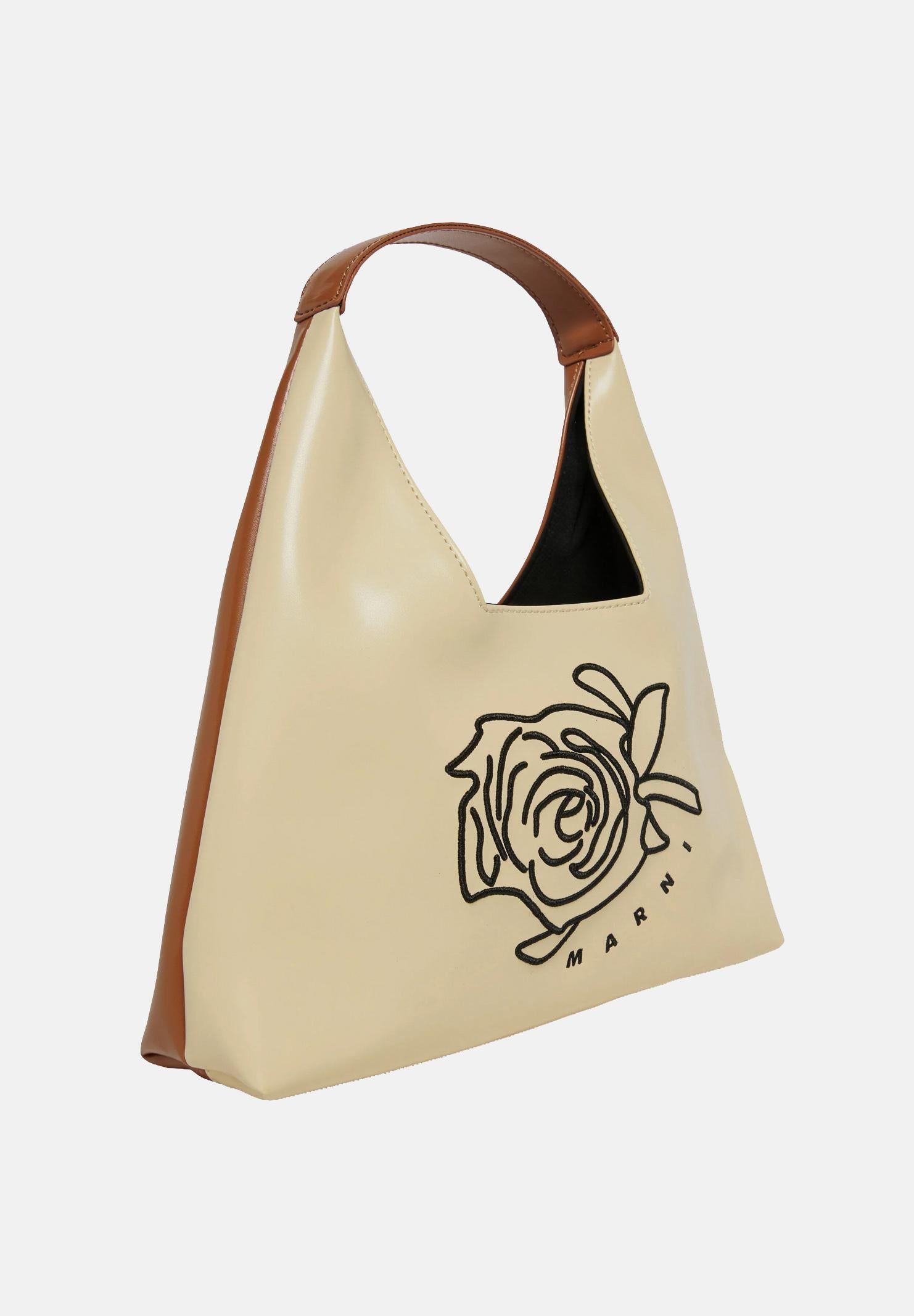 MARNI Borsa a mano Diamond beige e cuoio da donna con motivo floreale ricamato M01837M00TK 0M105 MARNI