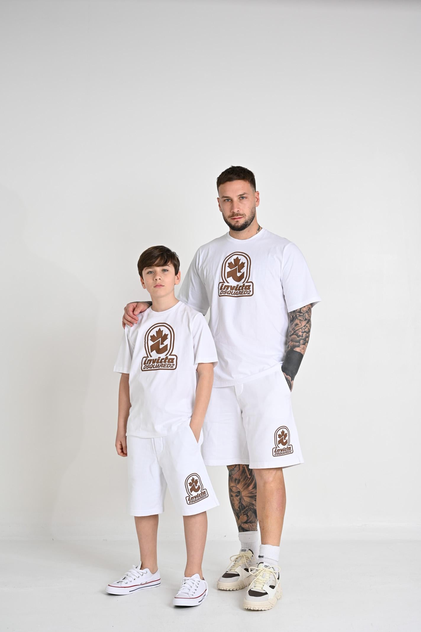Shorts bianco per bambino e bambina con stampa del logo "Invicta Dsquared2" DQ2908D0AD2-B DQ100 DSQUARED2