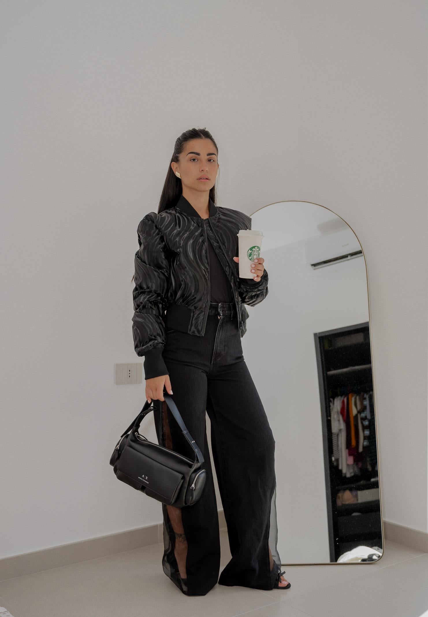 ARMANI EXCHANGE Bomber nero da donna con motivo a onde lucide XW000738AF16211 FC102 ARMANI EXCHANGE