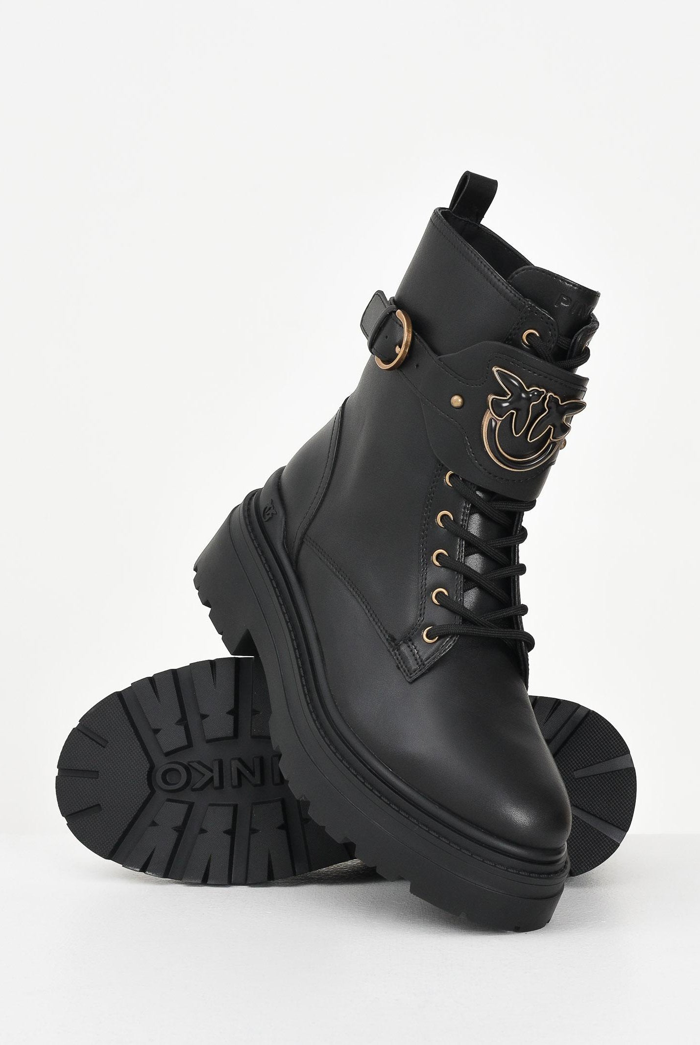 PINKO Anfibi neri da donna con cinturino logato davanti SD0147P001Z99 PINKO