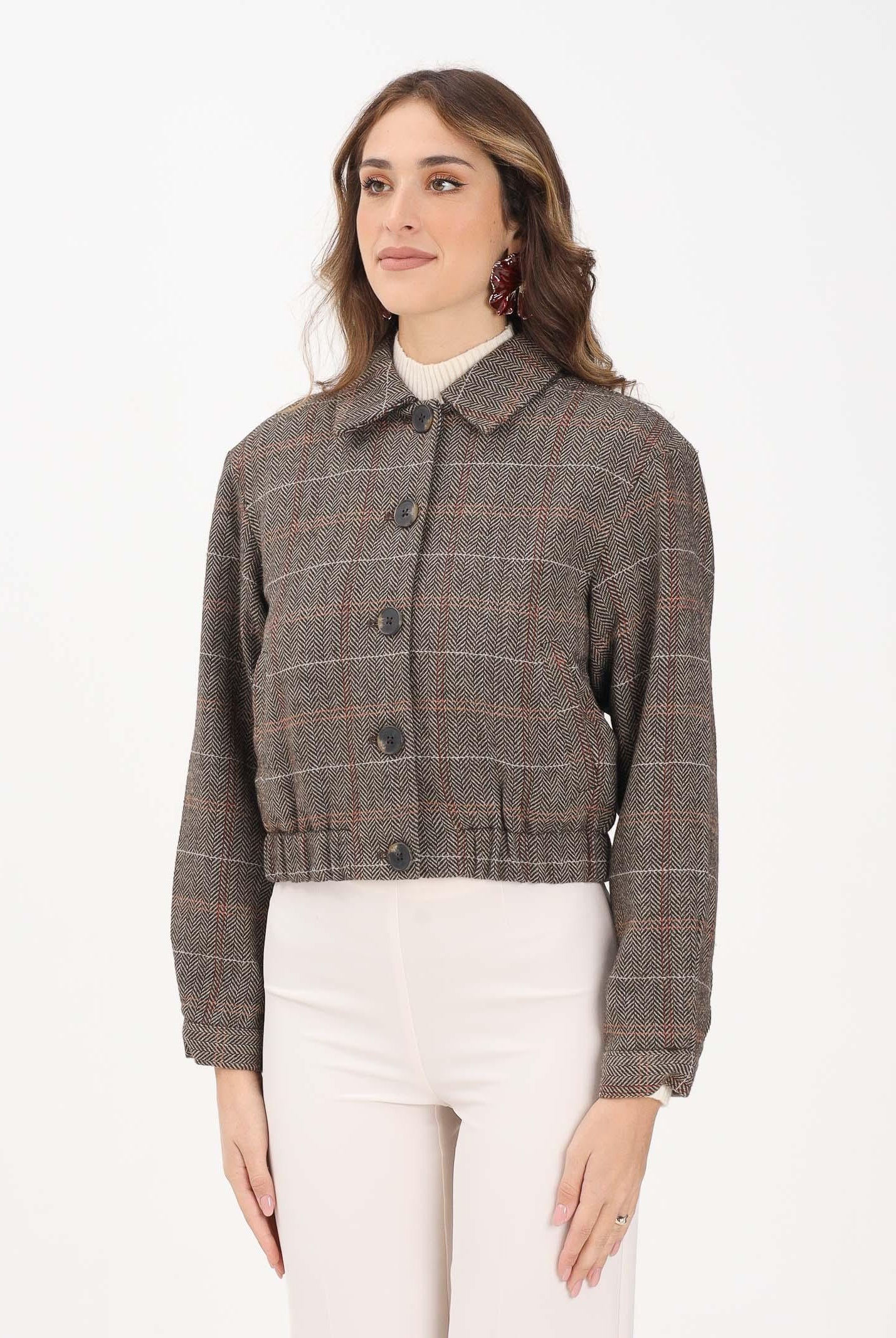 ONLY Cappottino da donna con motivo principe di Galles nelle tonalità beige-marrone 15356760 SealBrown ONLY