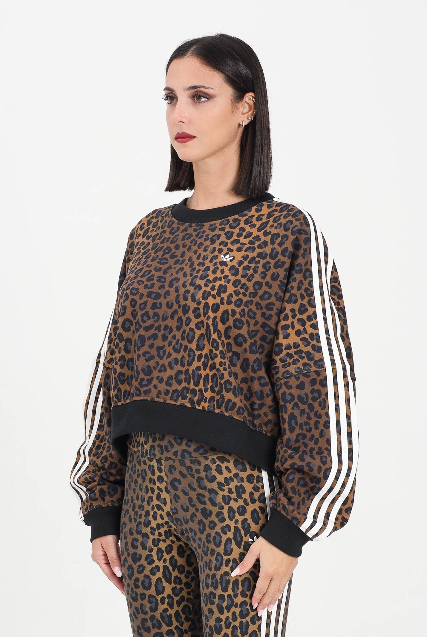 ADIDAS ORIGINALS Felpa girocollo Leopard Crewneck marrone da donna JW7303 ADIDAS ORIGINALS