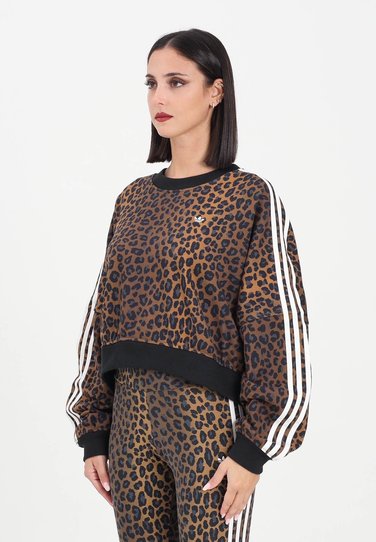 ADIDAS ORIGINALS Felpa girocollo Leopard Crewneck marrone da donna JW7303 ADIDAS ORIGINALS