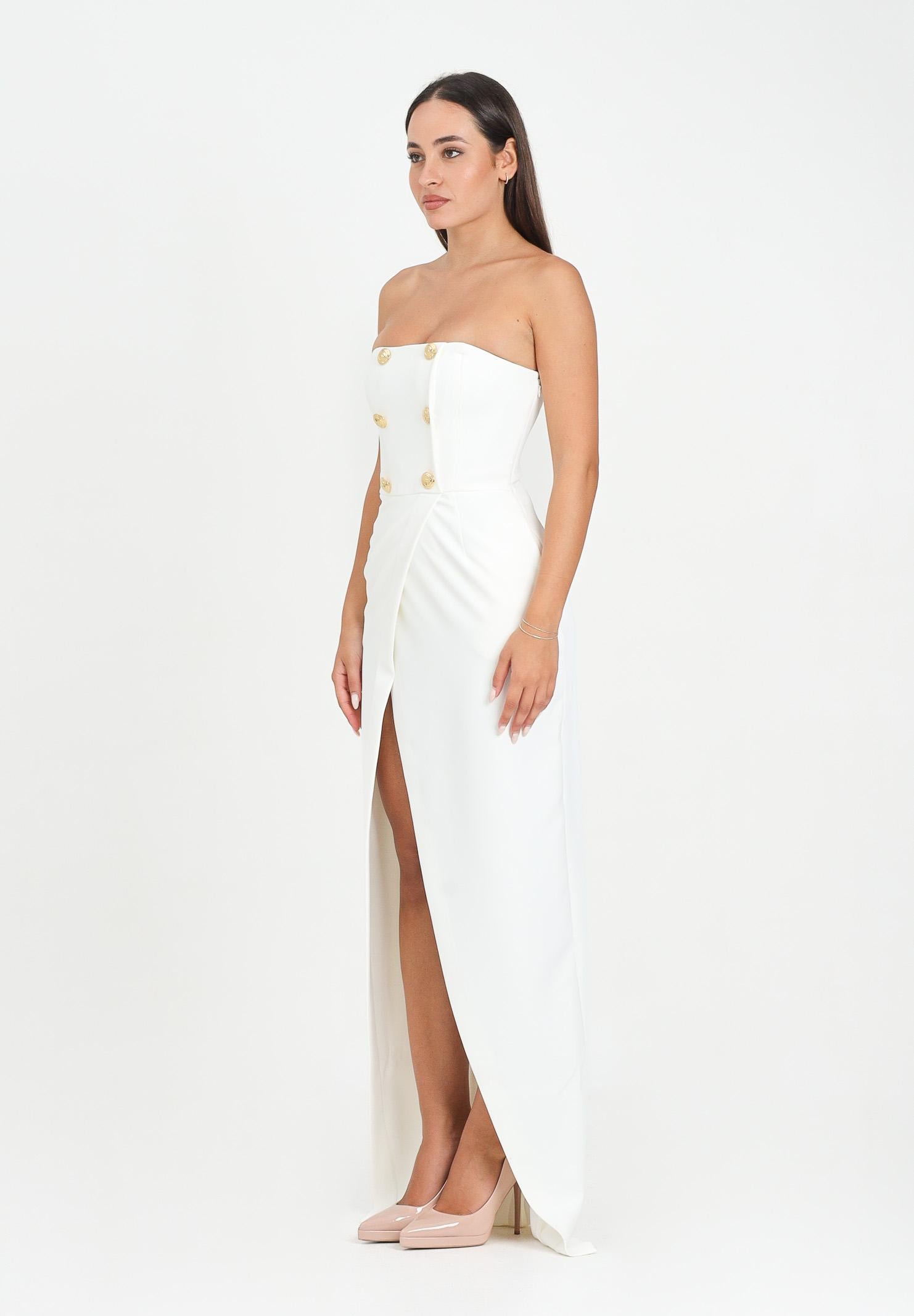 ELISABETTA FRANCHI Abito lungo avorio da donna in crêpe leggero con bottoni ABR0456E2 360 ELISABETTA FRANCHI