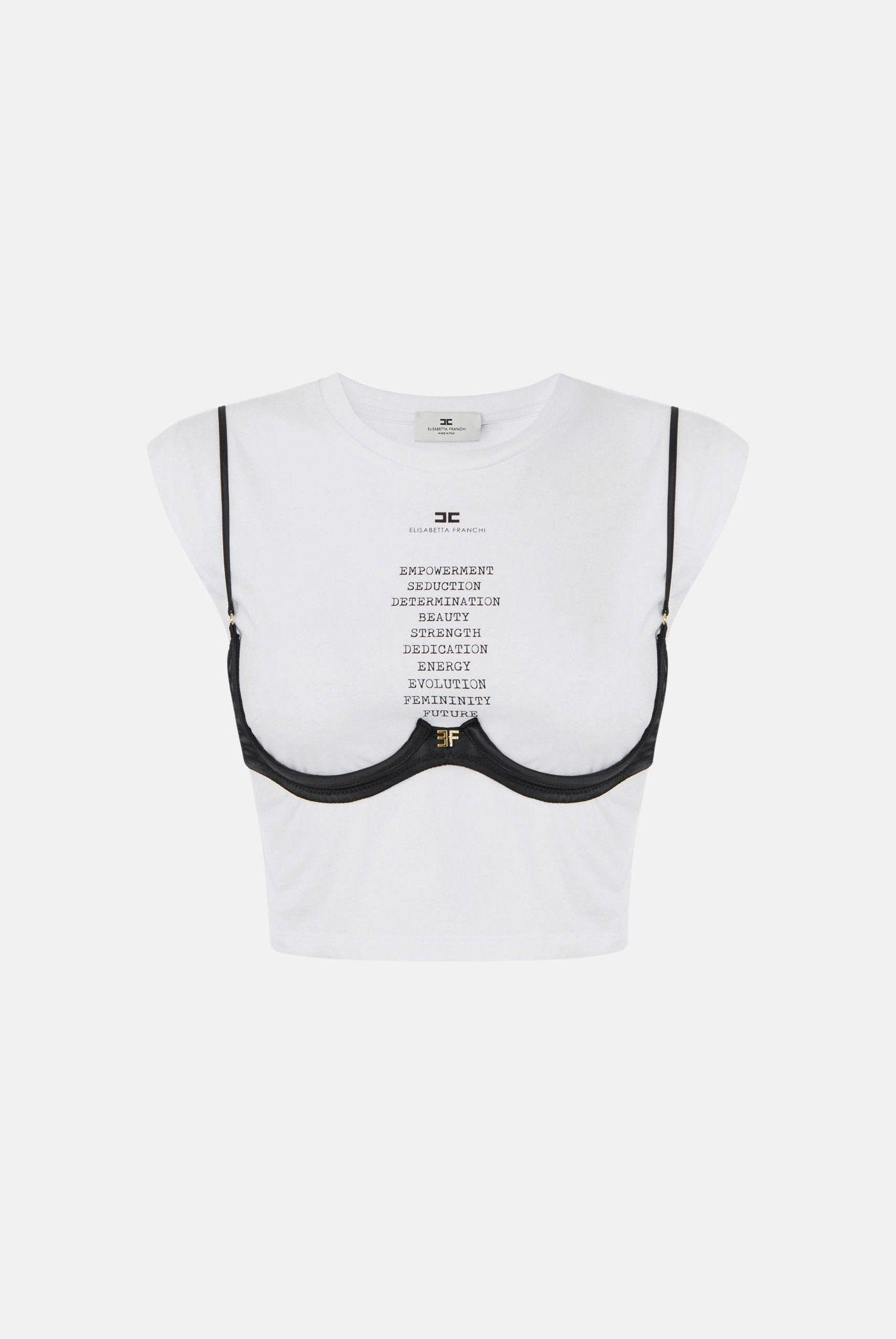 ELISABETTA FRANCHI T-shirt corta in jersey leggero con reggiseno decorativo Gesso, bianco, donna. MA71P66E2 270 ELISABETTA FRANCHI