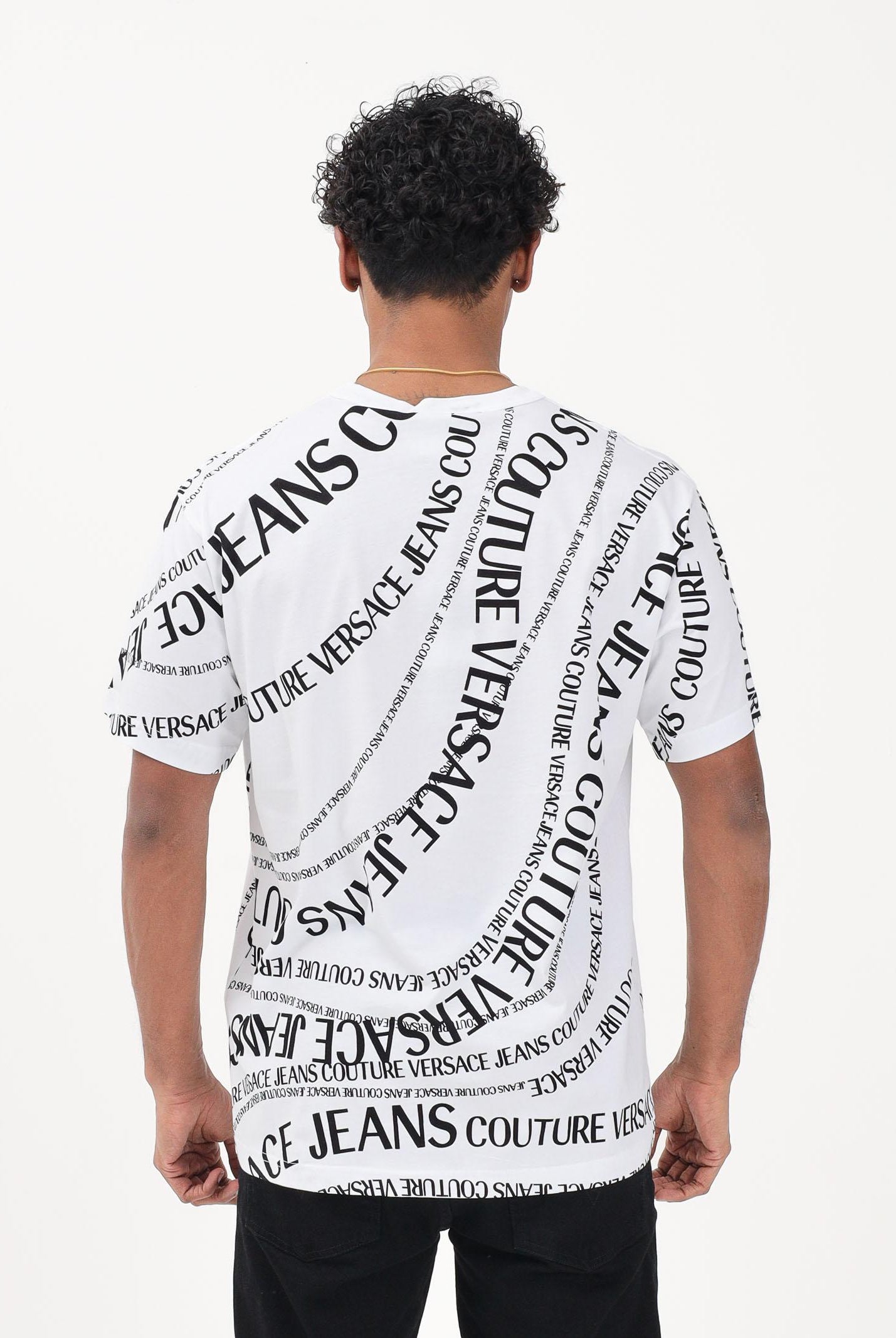 VERSACE JEANS COUTURE T-shirt a manica corta bianca da uomo con stampa Logomania 80GAH6R0JS555 L02 VERSACE JEANS COUTURE