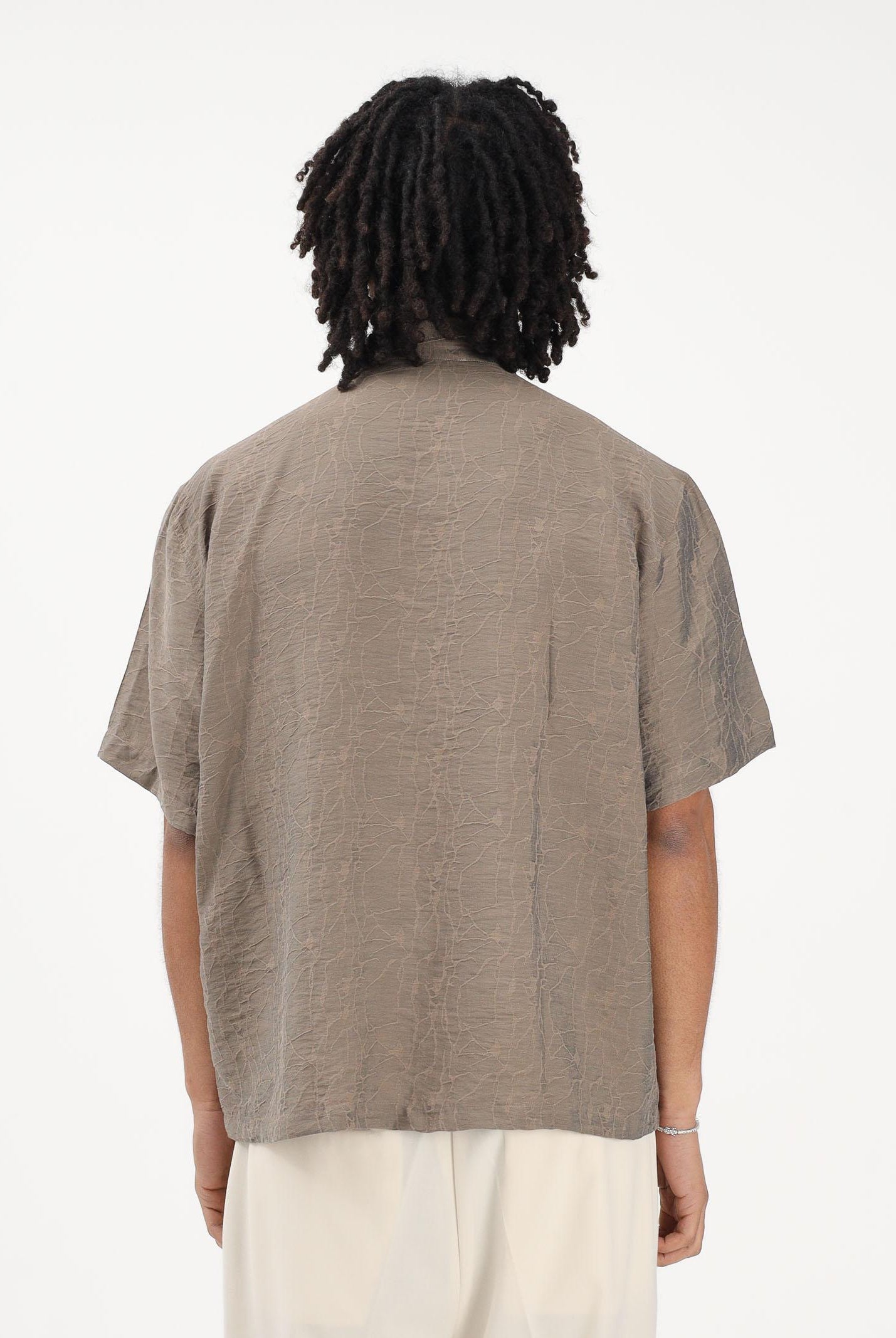 I'M BRIAN Camicia a manica corta fango da uomo con delicata texture CA3633 TA I'M BRIAN