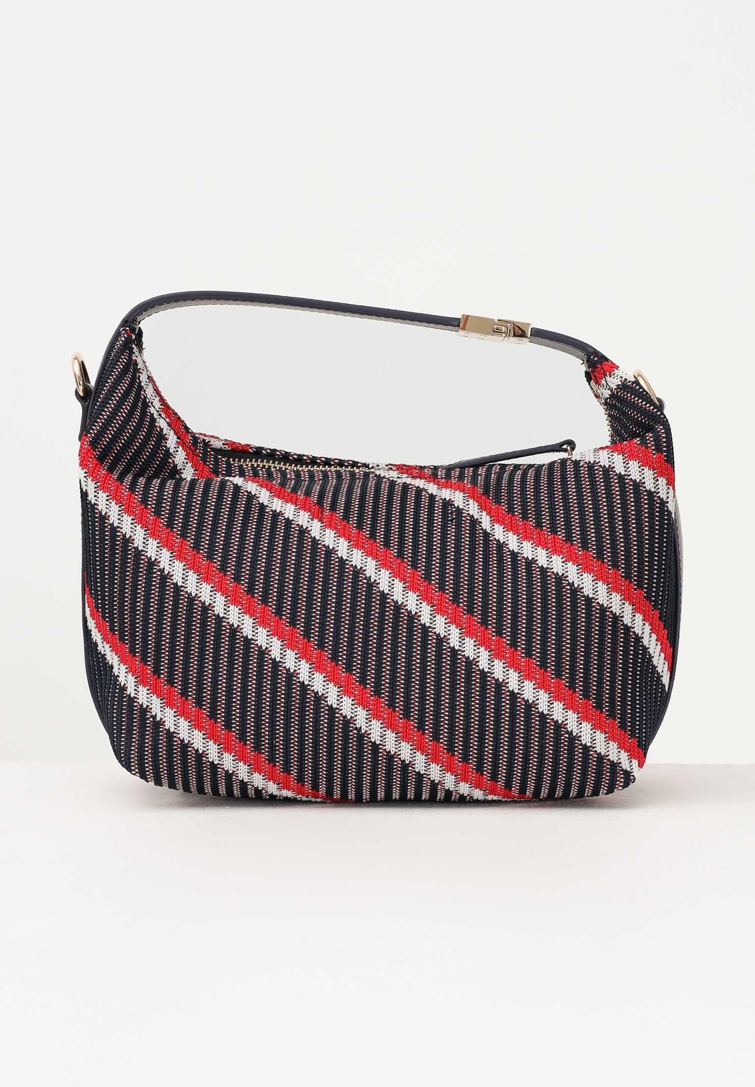 TOMMY HILFIGER Borsa hobo da donna in maglia blu bianca e rossa AW0AW18165 0GY TOMMY HILFIGER