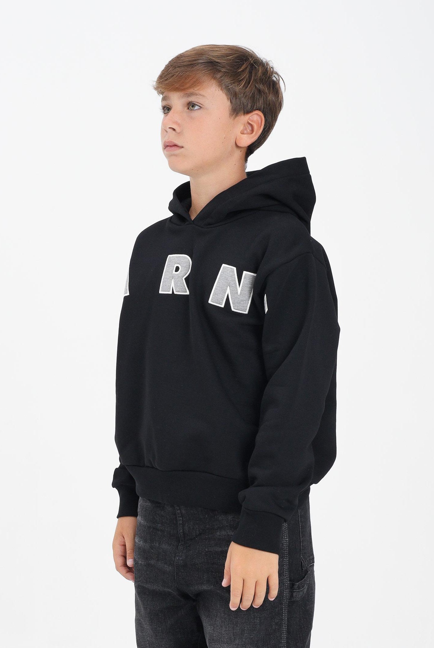 MARNI Felpa con cappuccio nera per donna, ragazzi e bambini rifinita da logo Patch Marni ricamato M01266M00V0 0M90D MARNI