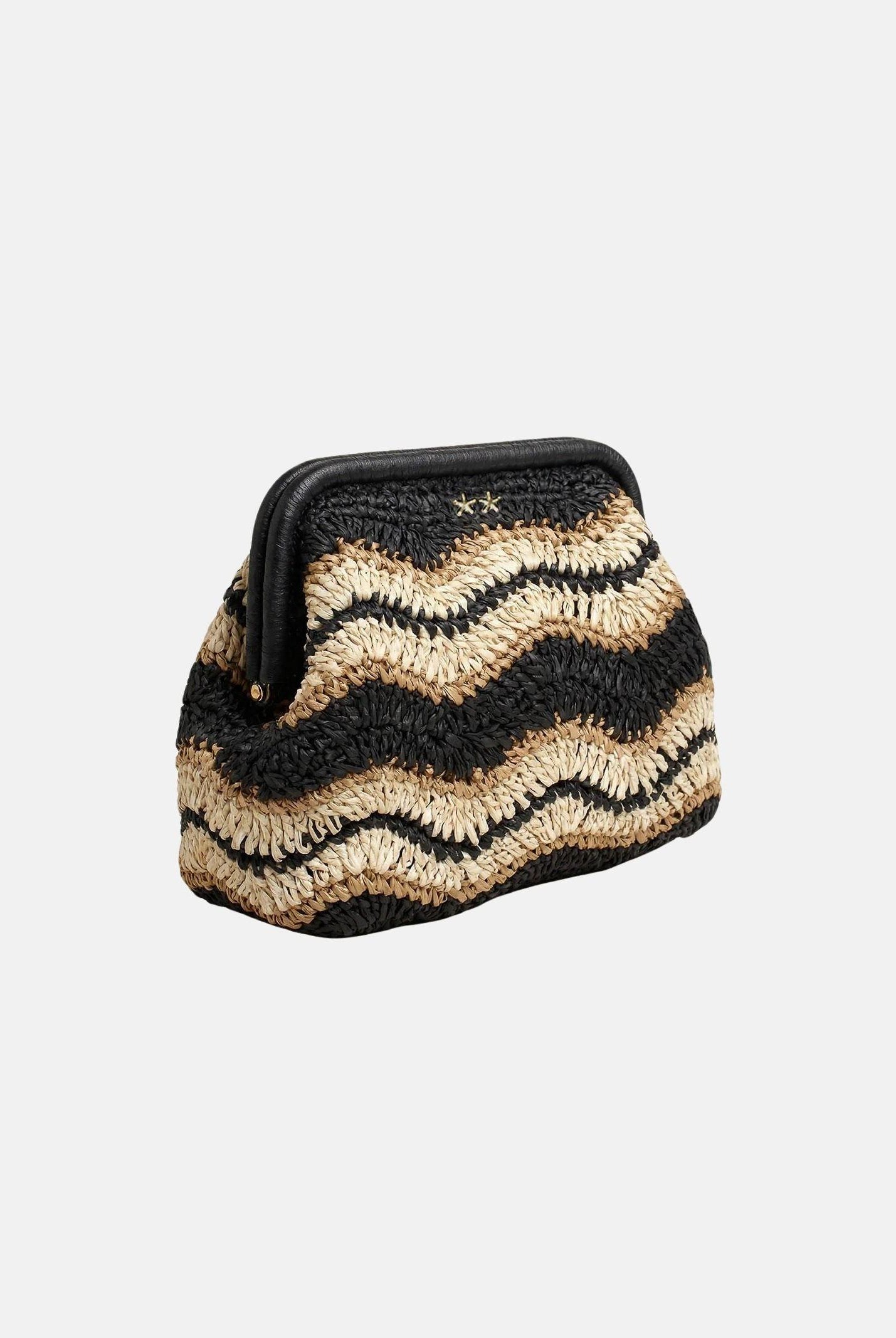 F**K Pochette a mano in rafia beige e nera da donna FA26-SW0065BK . F**K