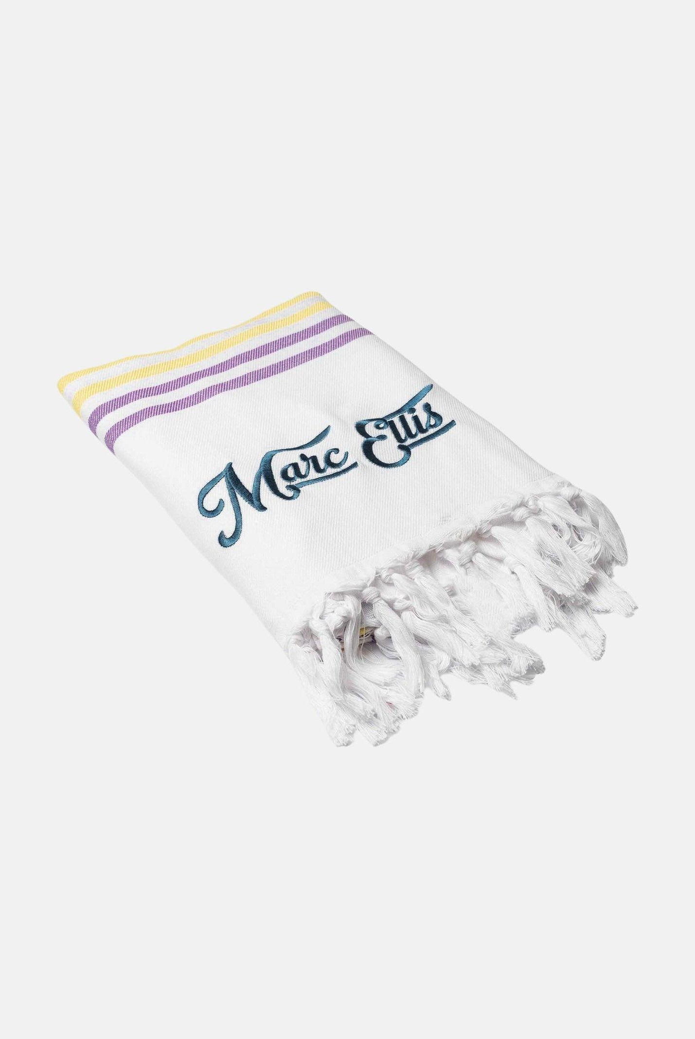 MARC ELLIS Telo mare bianco da donna con frange e logo BEACH-TOWEL 02 MARC ELLIS