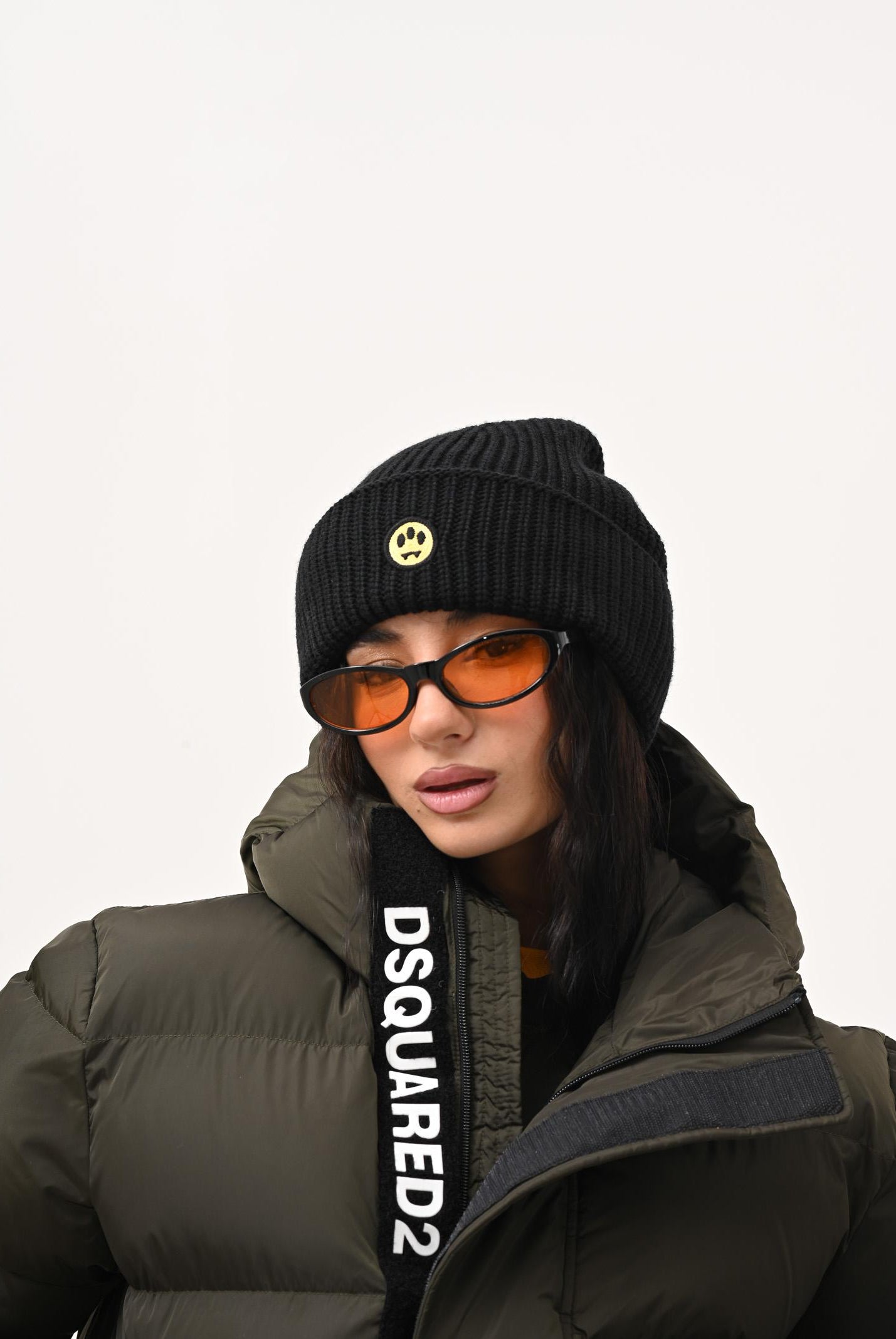 BARROW Berretto di lana nero per uomo e donna con patch logo F5BWUAHT094 110 BARROW