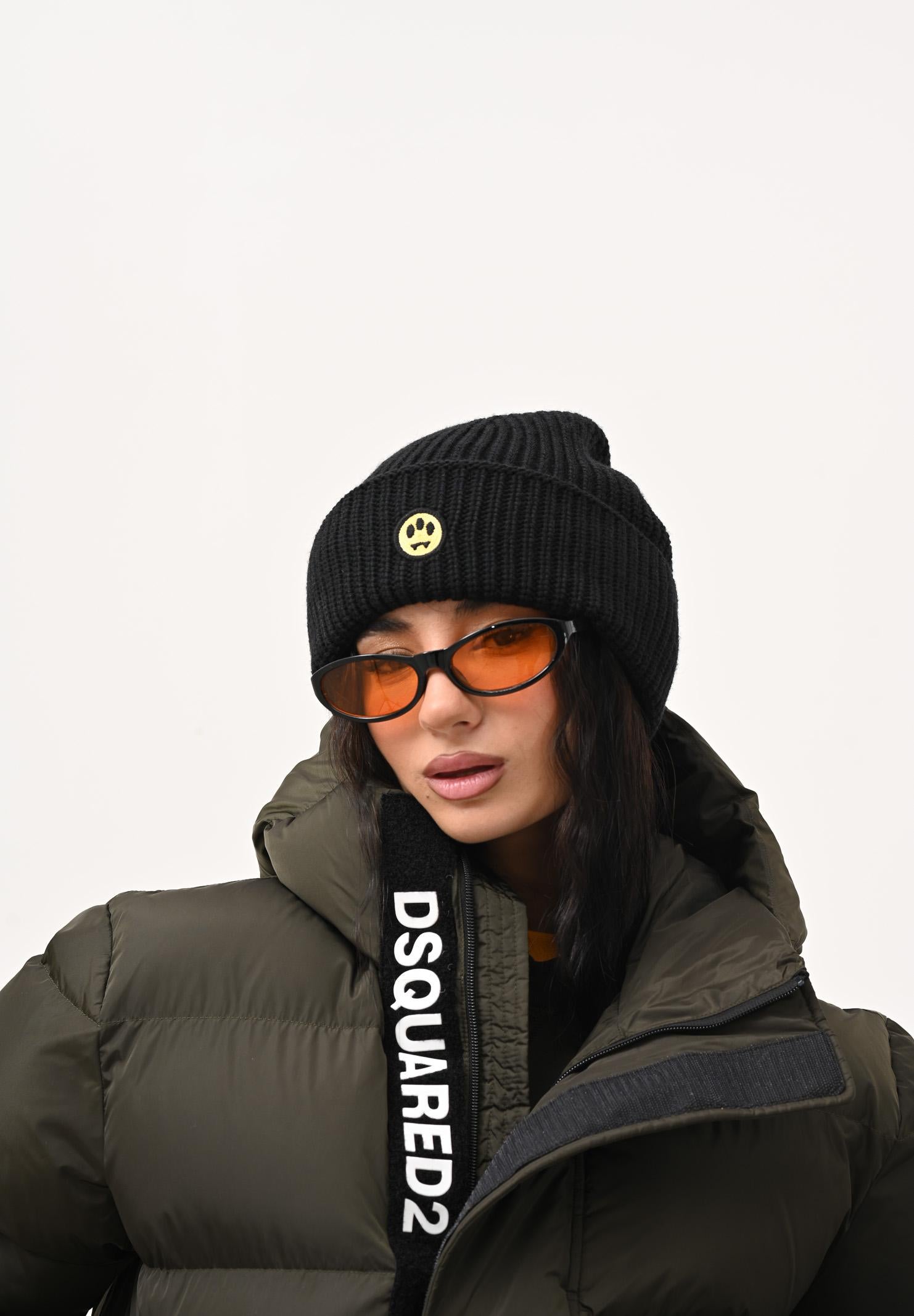 BARROW Berretto di lana nero per uomo e donna con patch logo F5BWUAHT094 110 BARROW