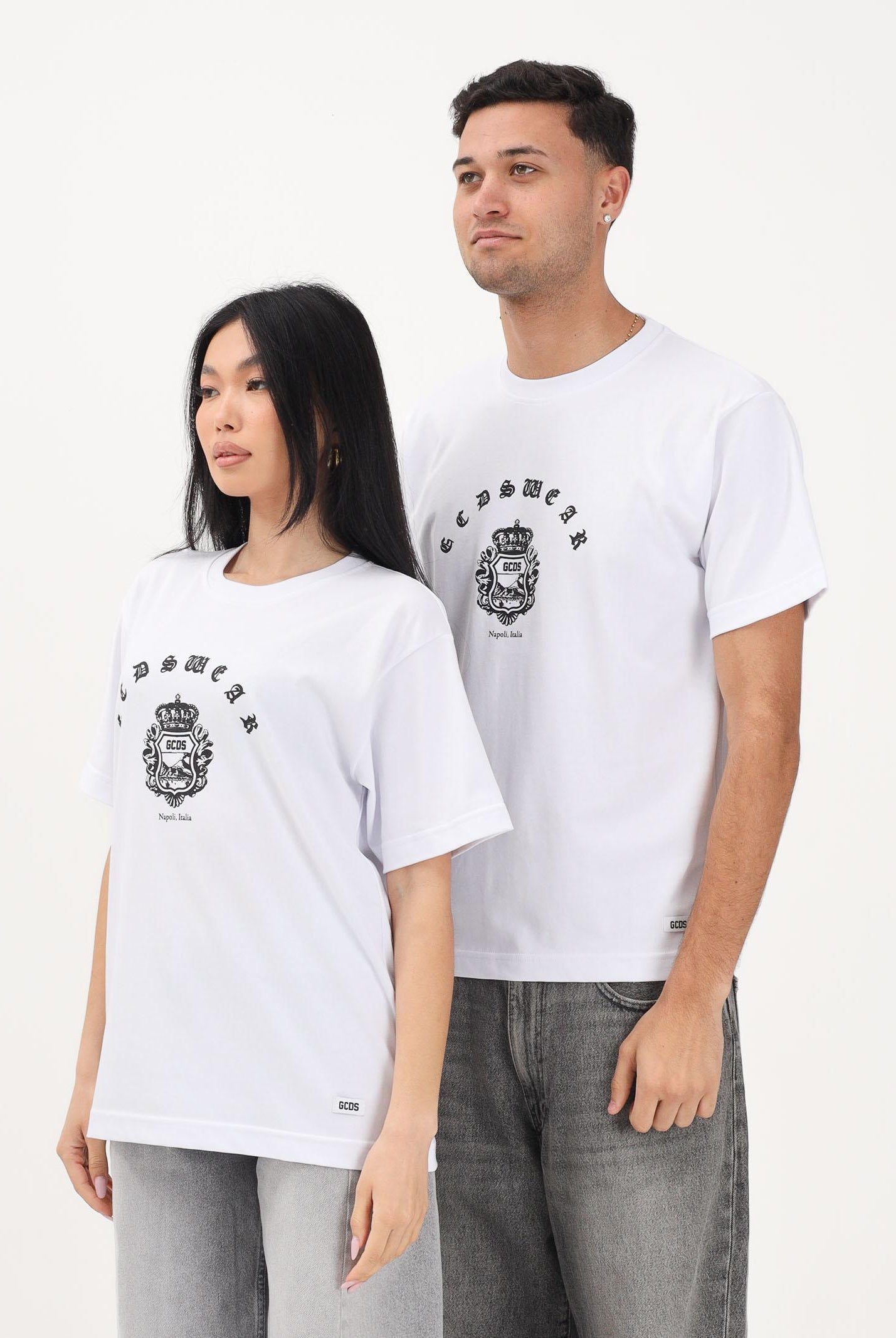 GCDS T-shirt a manica corta bianca per uomo e donna con stampa C1MWQC065J079 100A GCDS