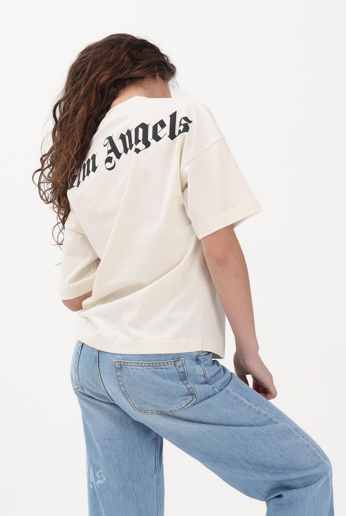 PALM ANGELS T-shirt a manica corta panna per donna, ragazzi e bambini con stampa logo PBAA002S26JER001 002 PALM ANGELS