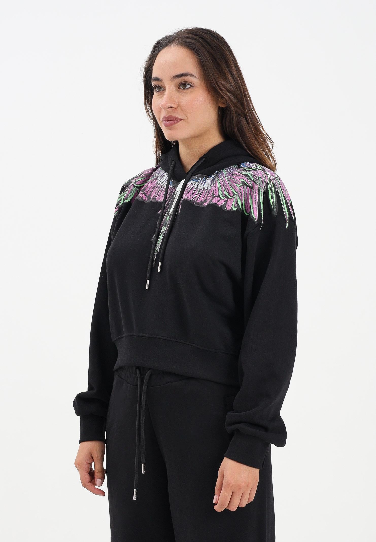 MARCELO BURLON COUNTY OF MILAN Felpa con cappuccio nera da donna rifinita da stampa ali 25ICM30000 NEPI MARCELO BURLON COUNTY OF MILAN