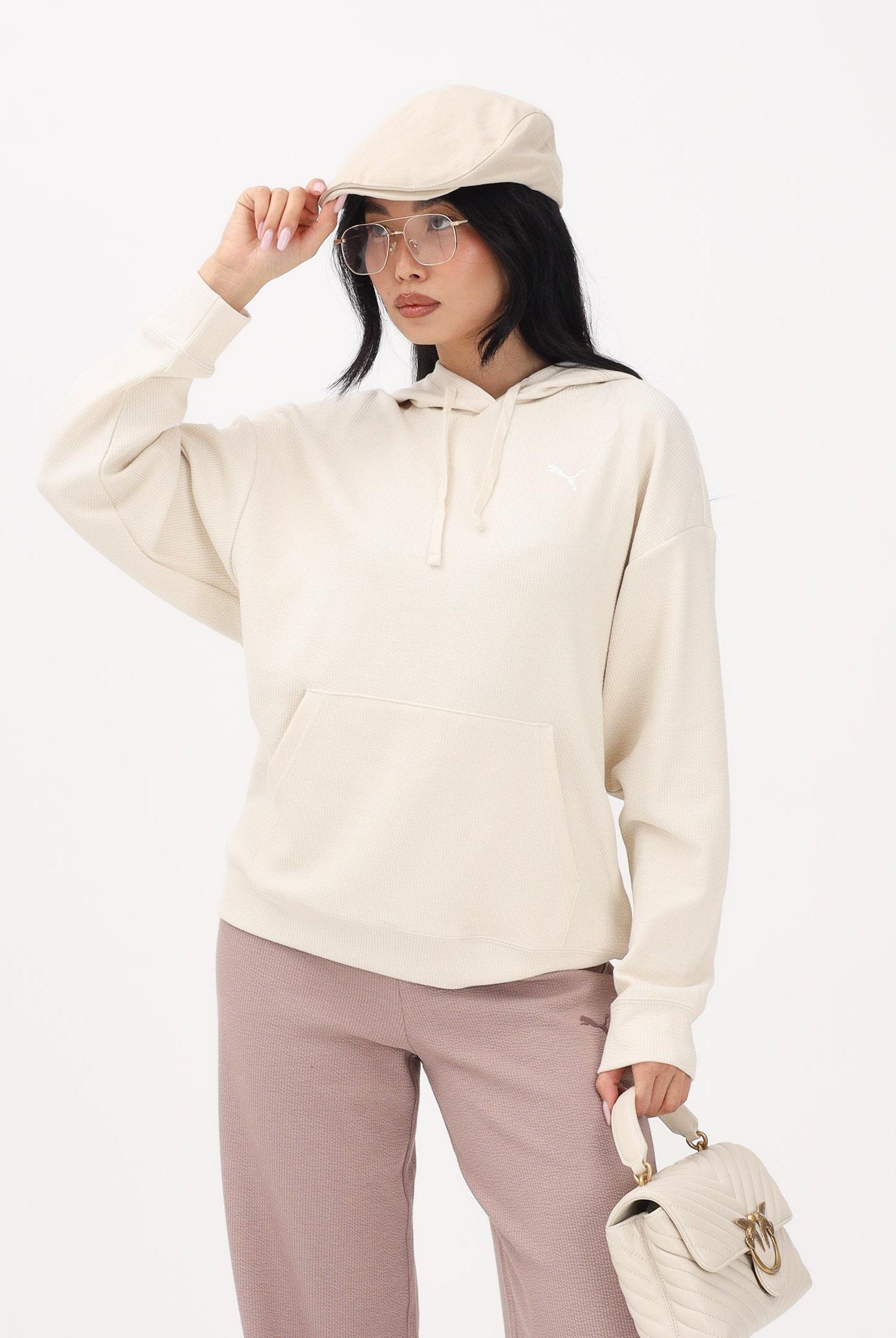 PUMA Felpa con cappuccio Essentials Elevated panna da donna 691814 87 PUMA