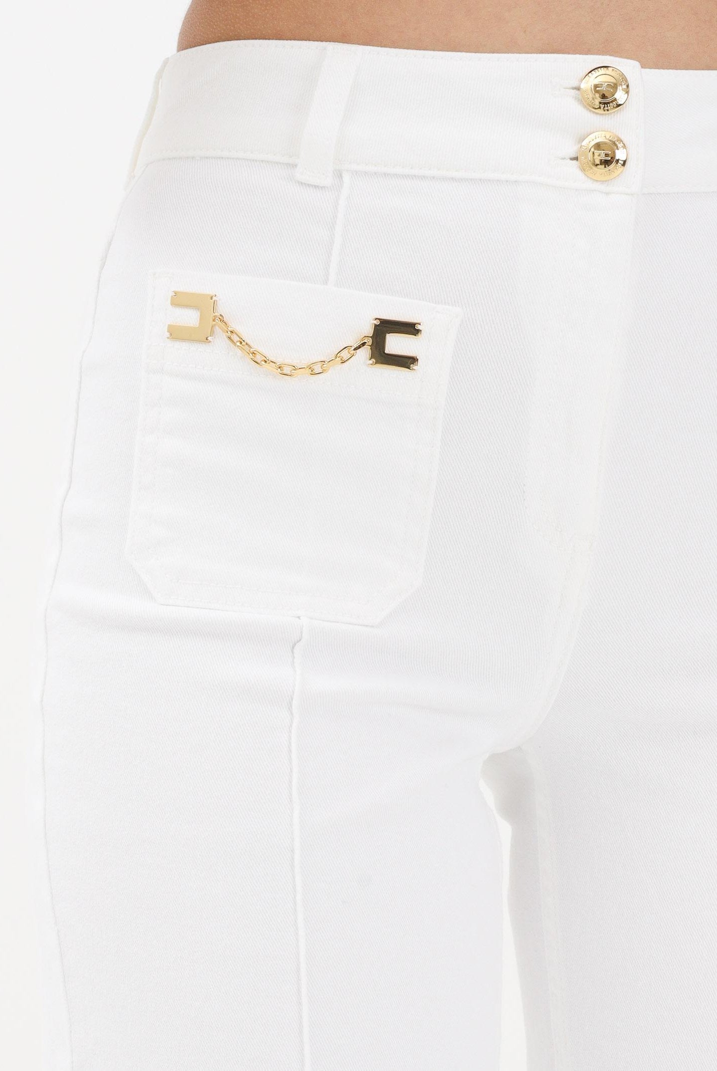 ELISABETTA FRANCHI Jeans a vita alta avorio da donna con dettagli gioiello PJ25D61E2 360 ELISABETTA FRANCHI