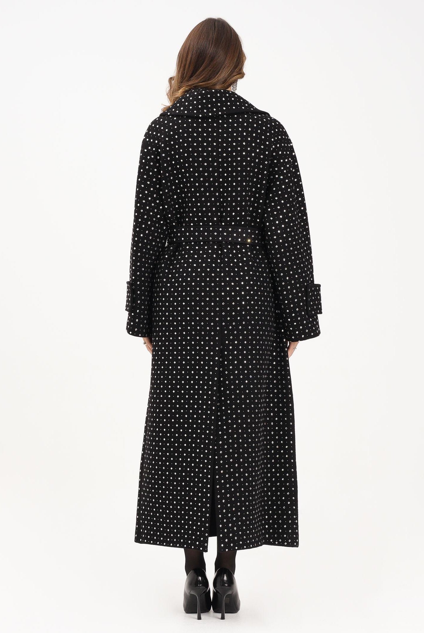 PINKO Cappotto nero da donna con strass e borchie 106154A30W Z99 PINKO