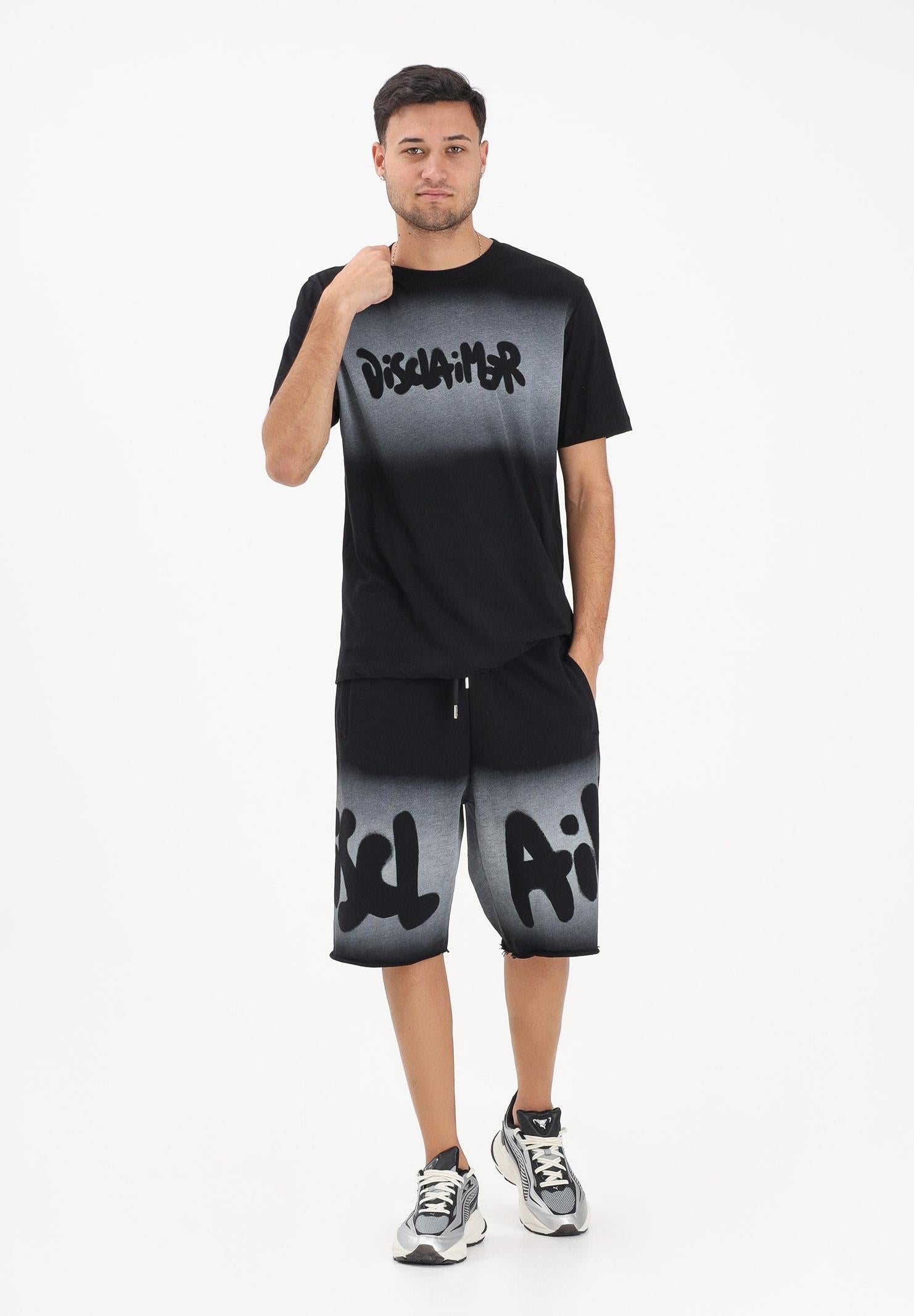 DISCLAIMER Shorts sportivo nero da uomo con stampa logo in stile graffiti 26EDS55420 NE DISCLAIMER