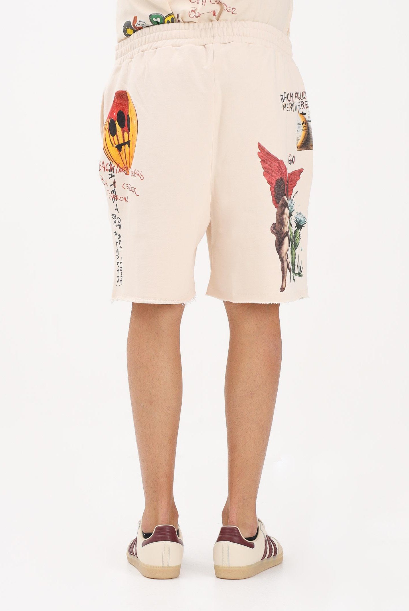 BARROW Shorts sportivo beige per uomo e donna con stampe S6BWUABE034 013 BARROW