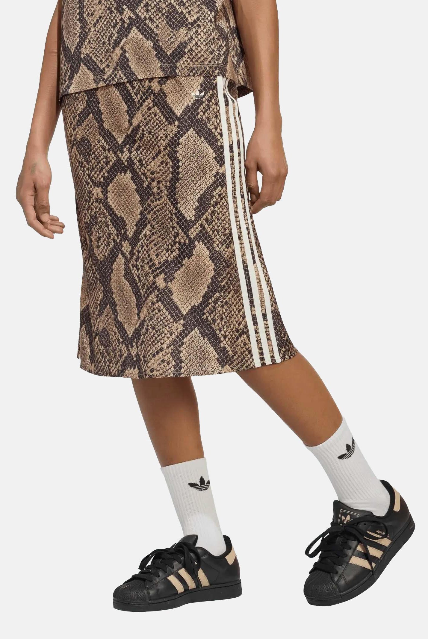 ADIDAS ORIGINALS Gonna midi SNAKE PRINT SATIN beige da donna KX1894 . ADIDAS ORIGINALS
