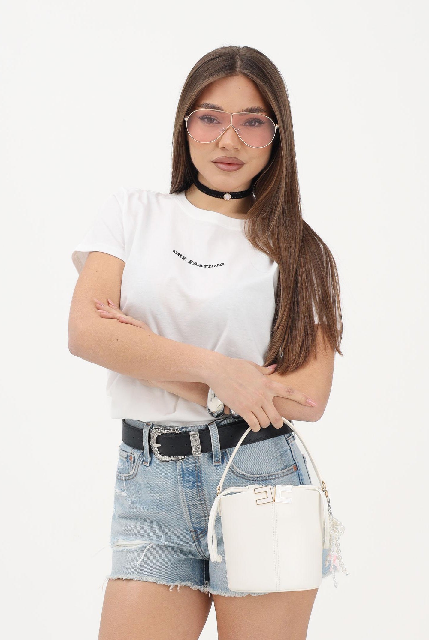 VICOLO T-shirt a manica corta bianca da donna con stampa "Che fastidio" RAB0545 02 VICOLO