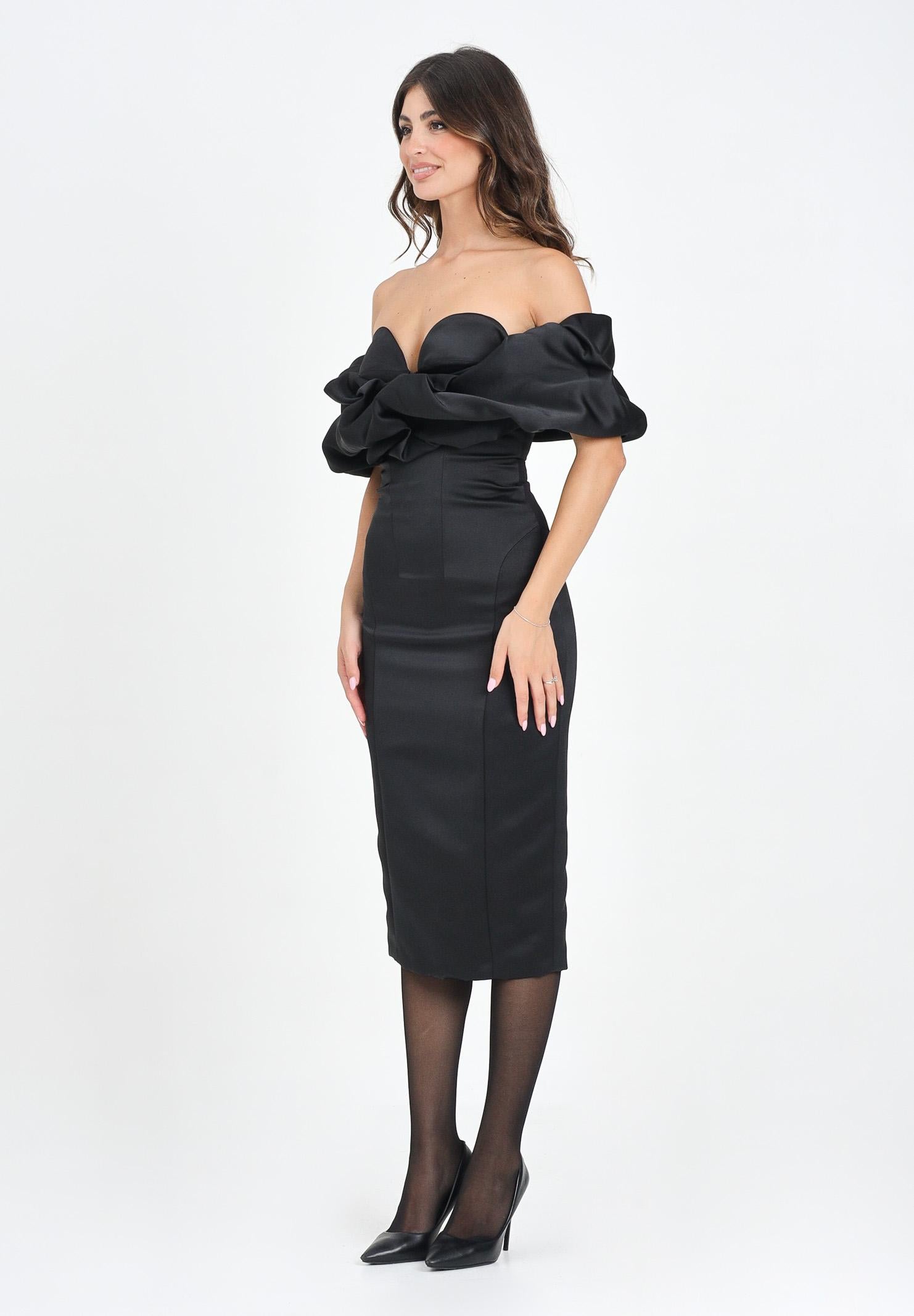 ELISABETTA FRANCHI Abito midi nero da donna con scollo 3D<BR/> AB71456E2 110 ELISABETTA FRANCHI