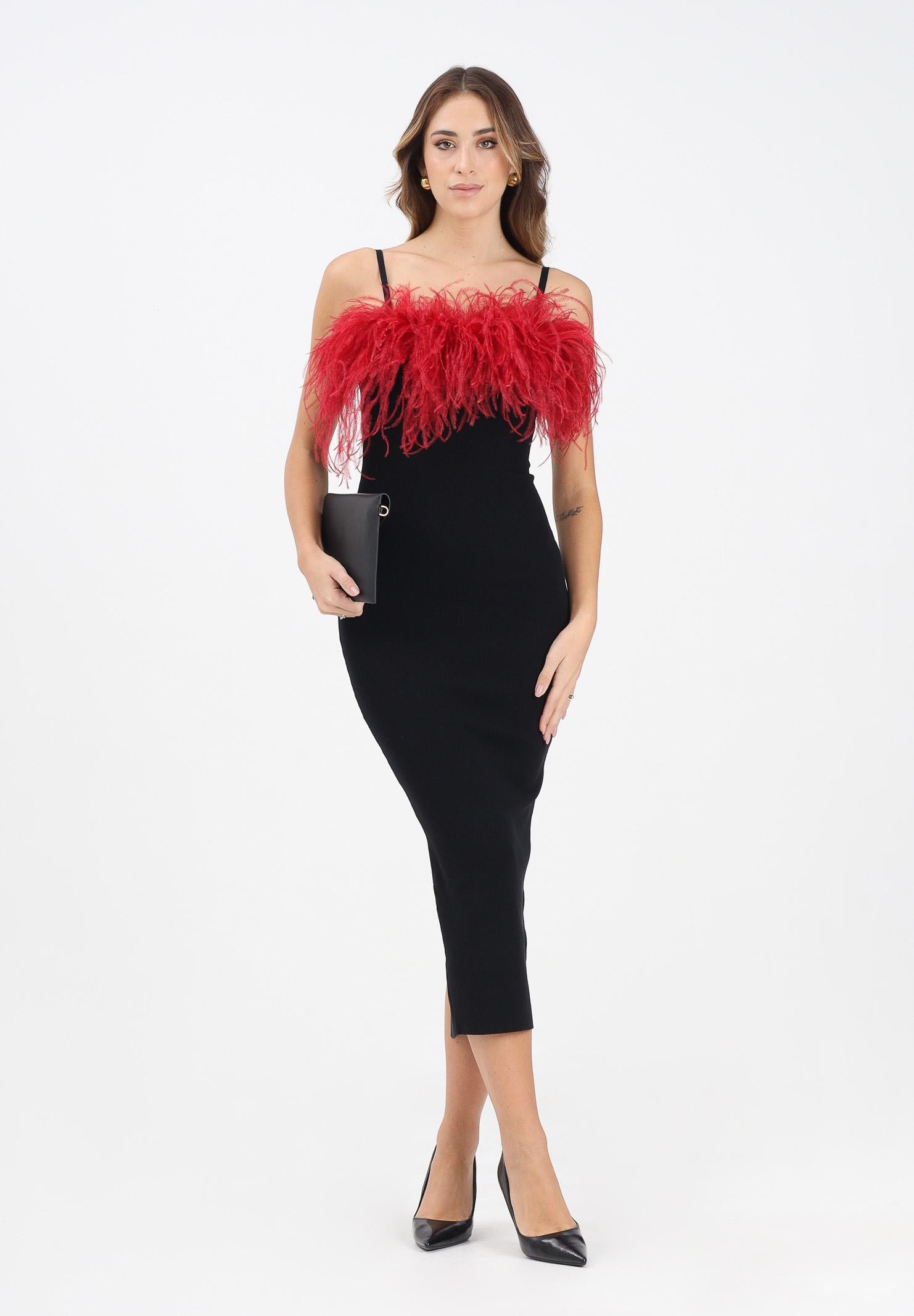 NOELL MAGGINI Abito midi nero da donna con piume bordeaux 00126083 NEBO NOELL MAGGINI