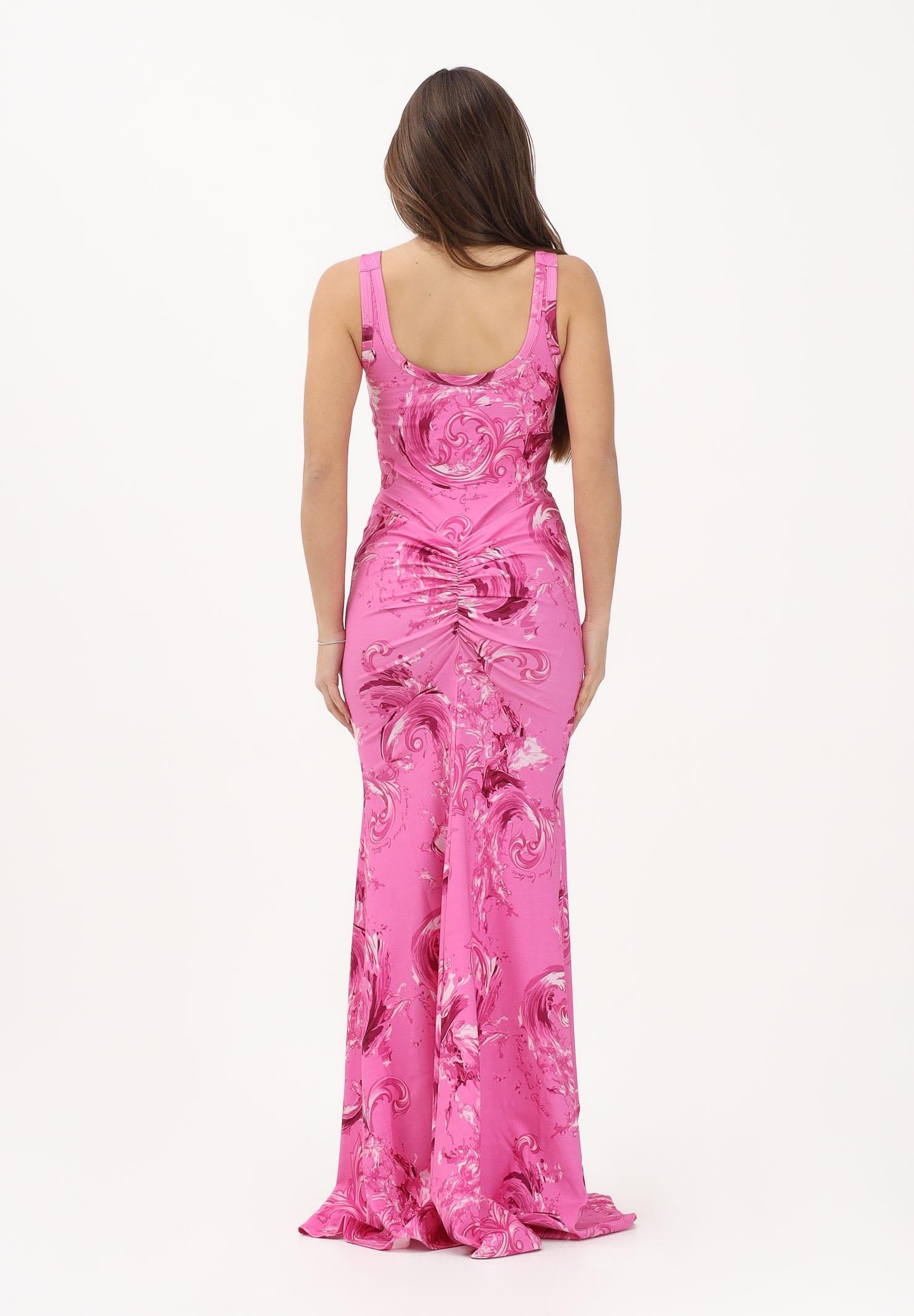 VERSACE JEANS COUTURE Abito lungo fucsia da donna con stampa Wave Couture 80HAO970JS550 499 VERSACE JEANS COUTURE
