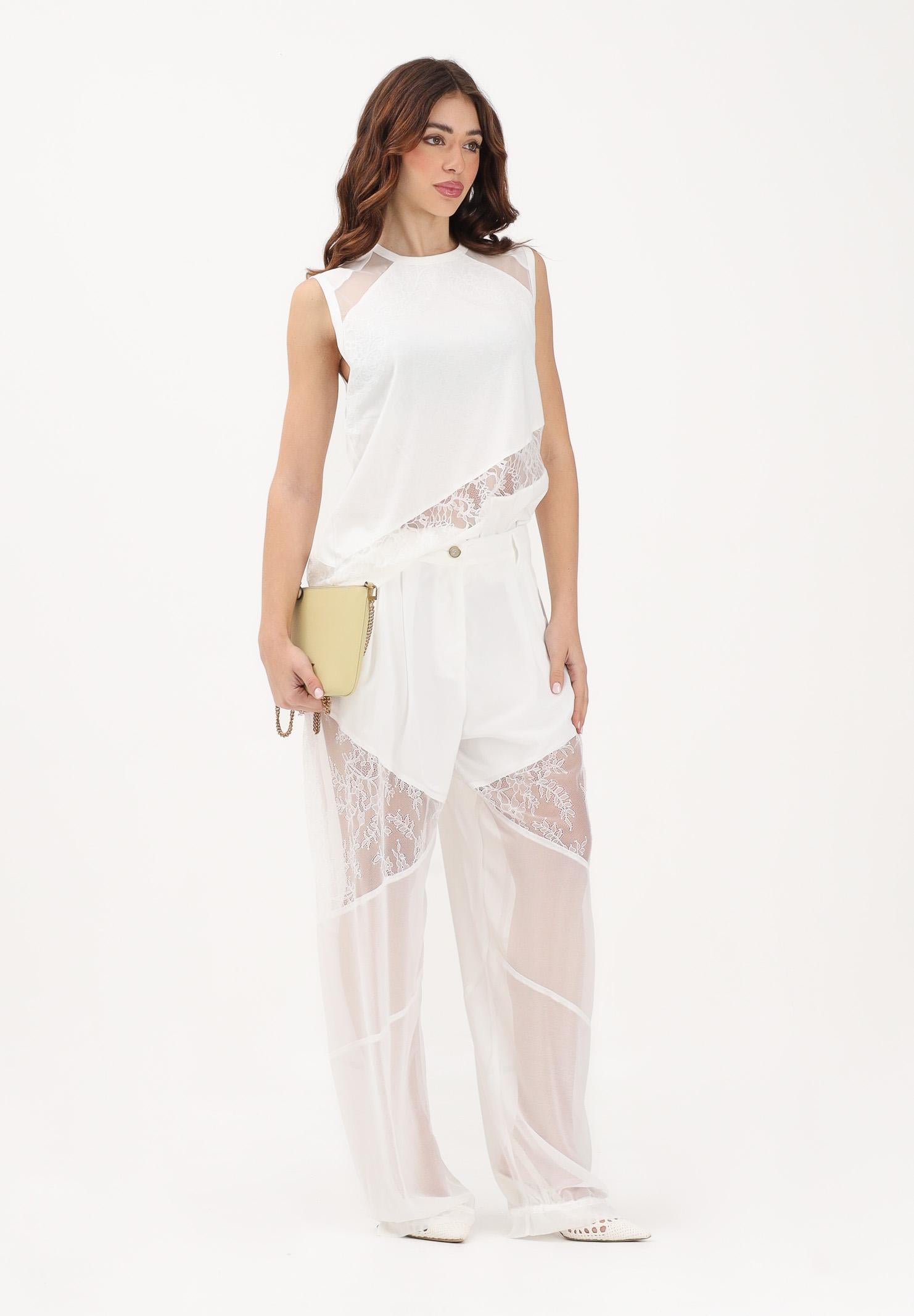 PINKO Pantalone elegante bianco da donna con inserti in pizzo 106275A336 Z05 PINKO