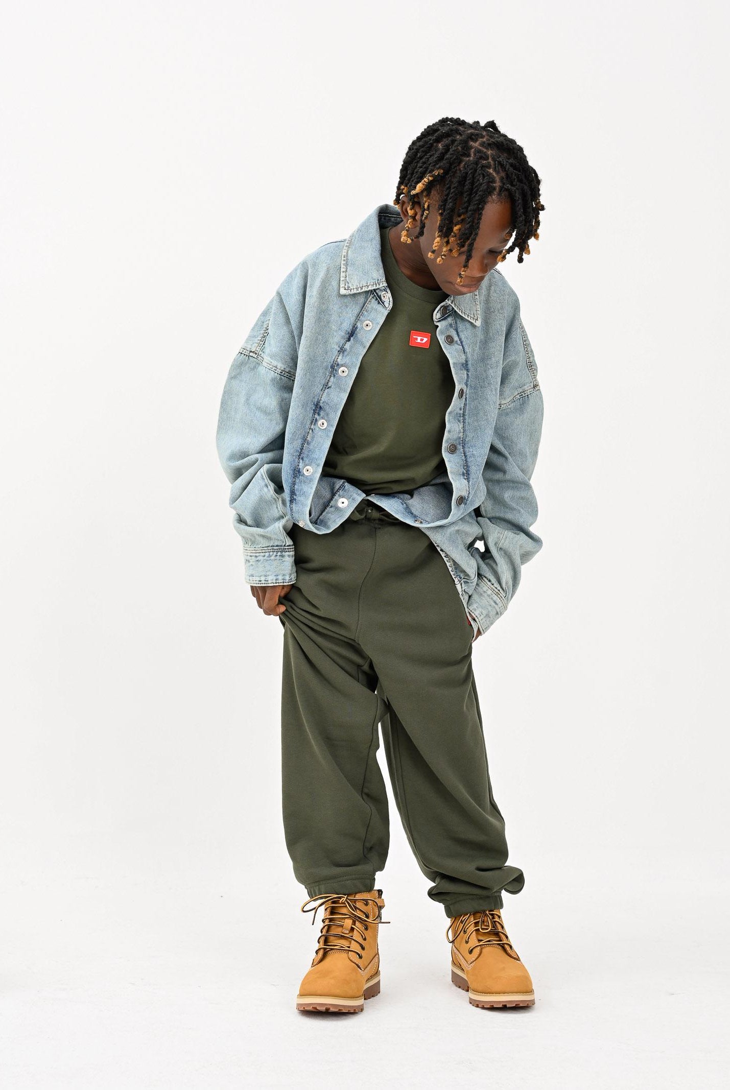 DIESEL Pantalone sportivo verde militare per donna, ragazzi e bambini con logo J024610GEAD K513 DIESEL