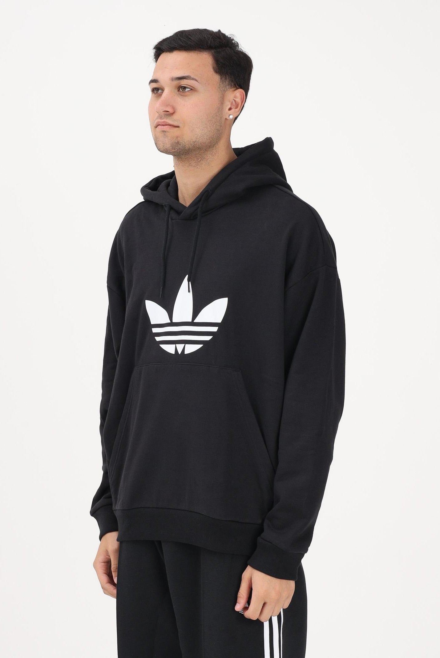 ADIDAS ORIGINALS Felpa con cappuccio Adicolor Trefoil nera da uomo KE0877 . ADIDAS ORIGINALS