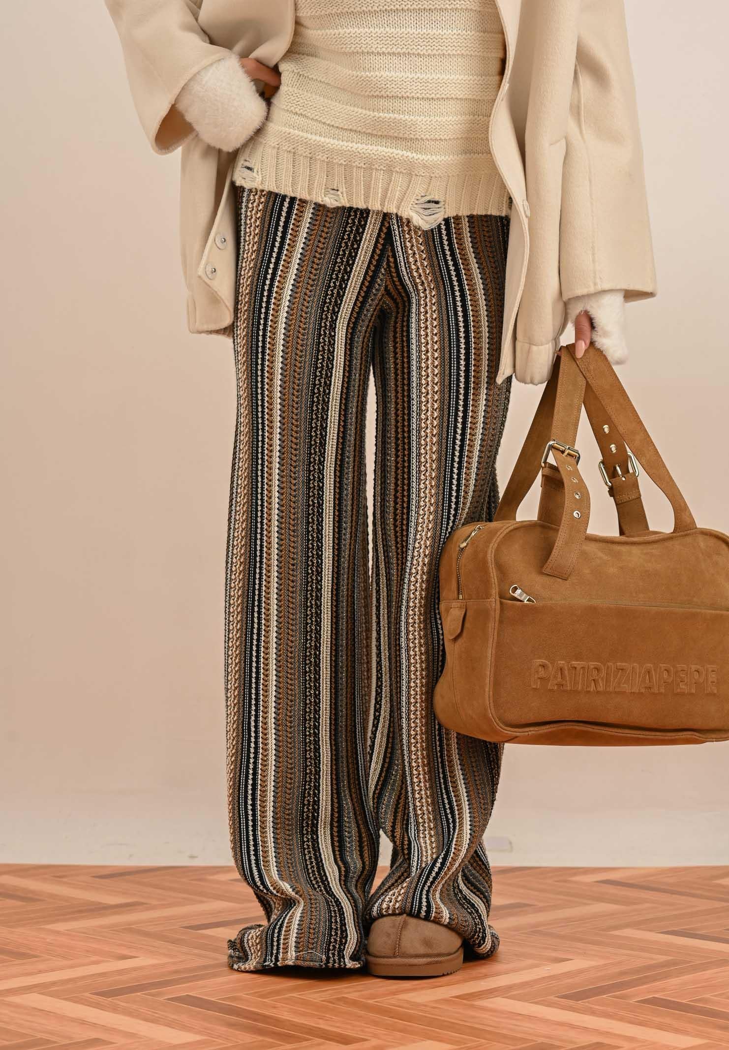 AKEP Pantalone a gamba dritta in maglia lavorata con righe multicolor da donna PTKD11003 V2 AKEP