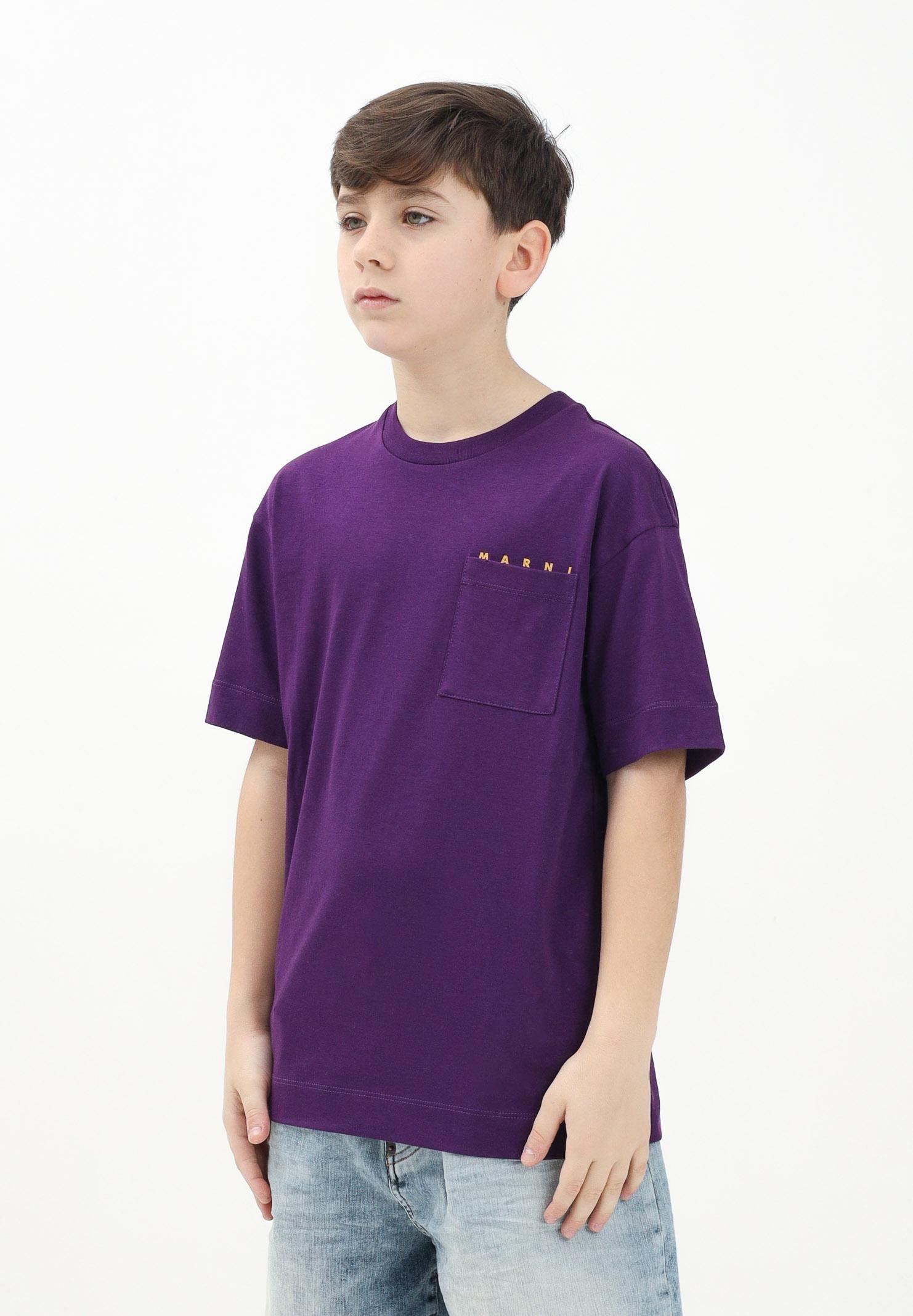 MARNI T-shirt a manica corta viola per donna, ragazzi e bamini con taschino e logo M01415M00RF 0M609 MARNI