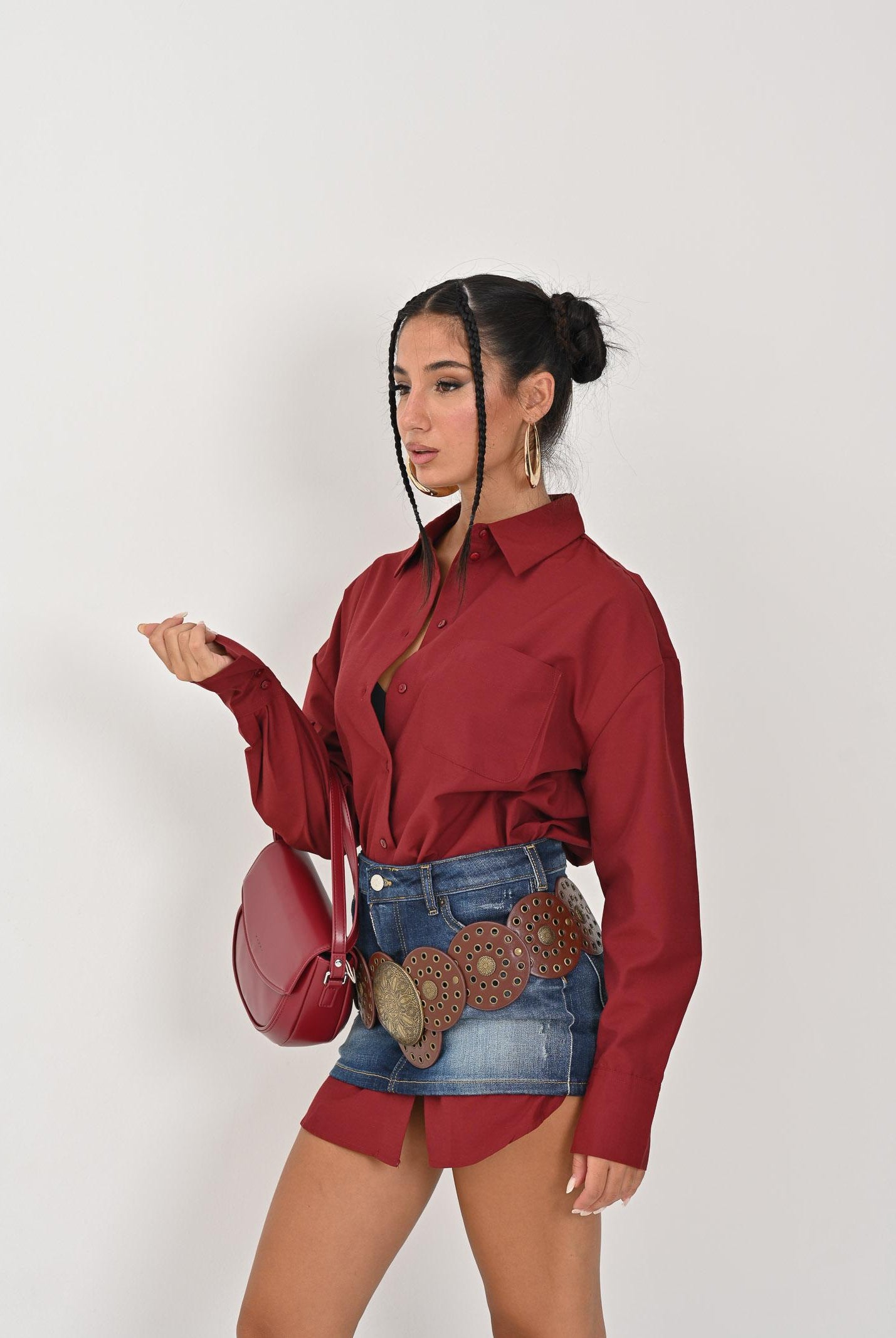 JDY Camicia a manica lunga bordeaux da donna 15311717 Cabernet JDY