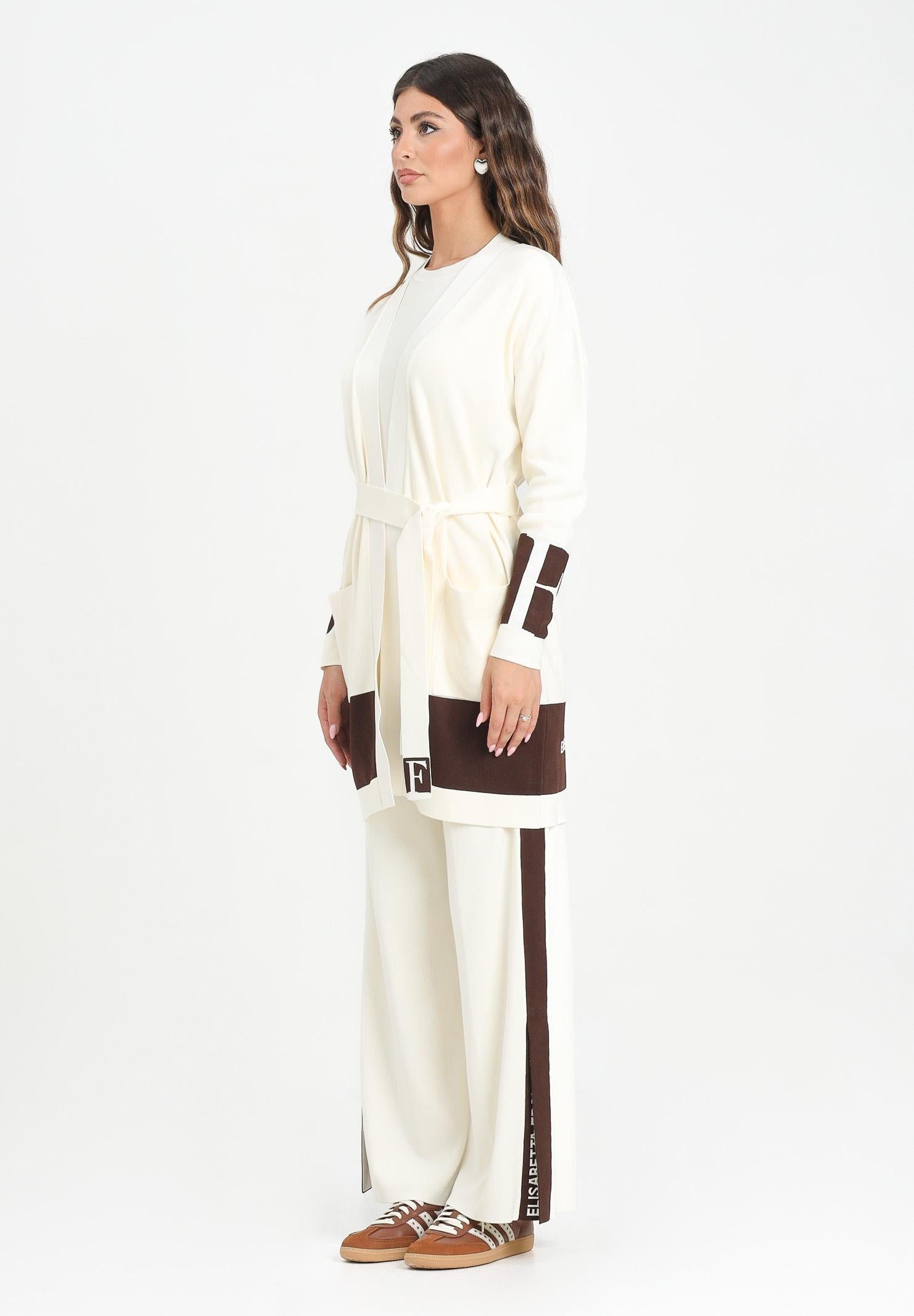 ELISABETTA FRANCHI Cardigan lungo panna da donna con bande lucide MK02S56E2 EG2 ELISABETTA FRANCHI