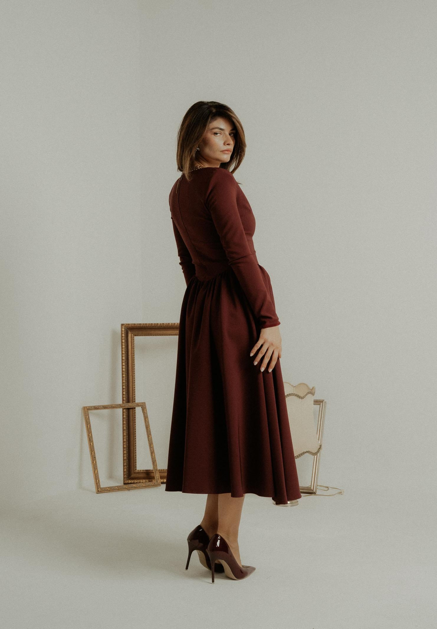 SANTAS Abito midi DOUCEUR bordeaux da donna PV2603 VI SANTAS