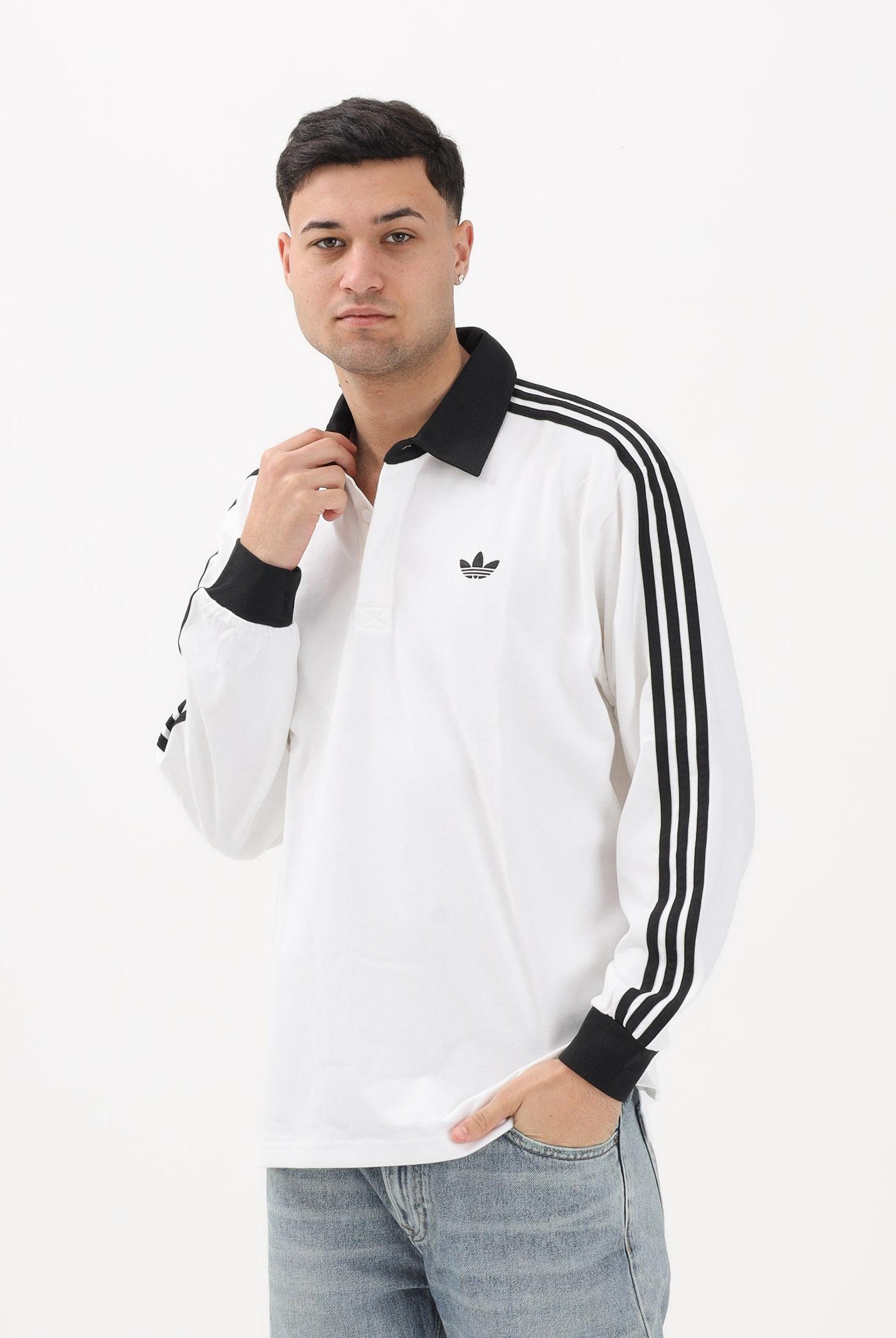 ADIDAS ORIGINALS Polo a manica lunga 3-Stripes bianca da uomo KE3575 . ADIDAS ORIGINALS